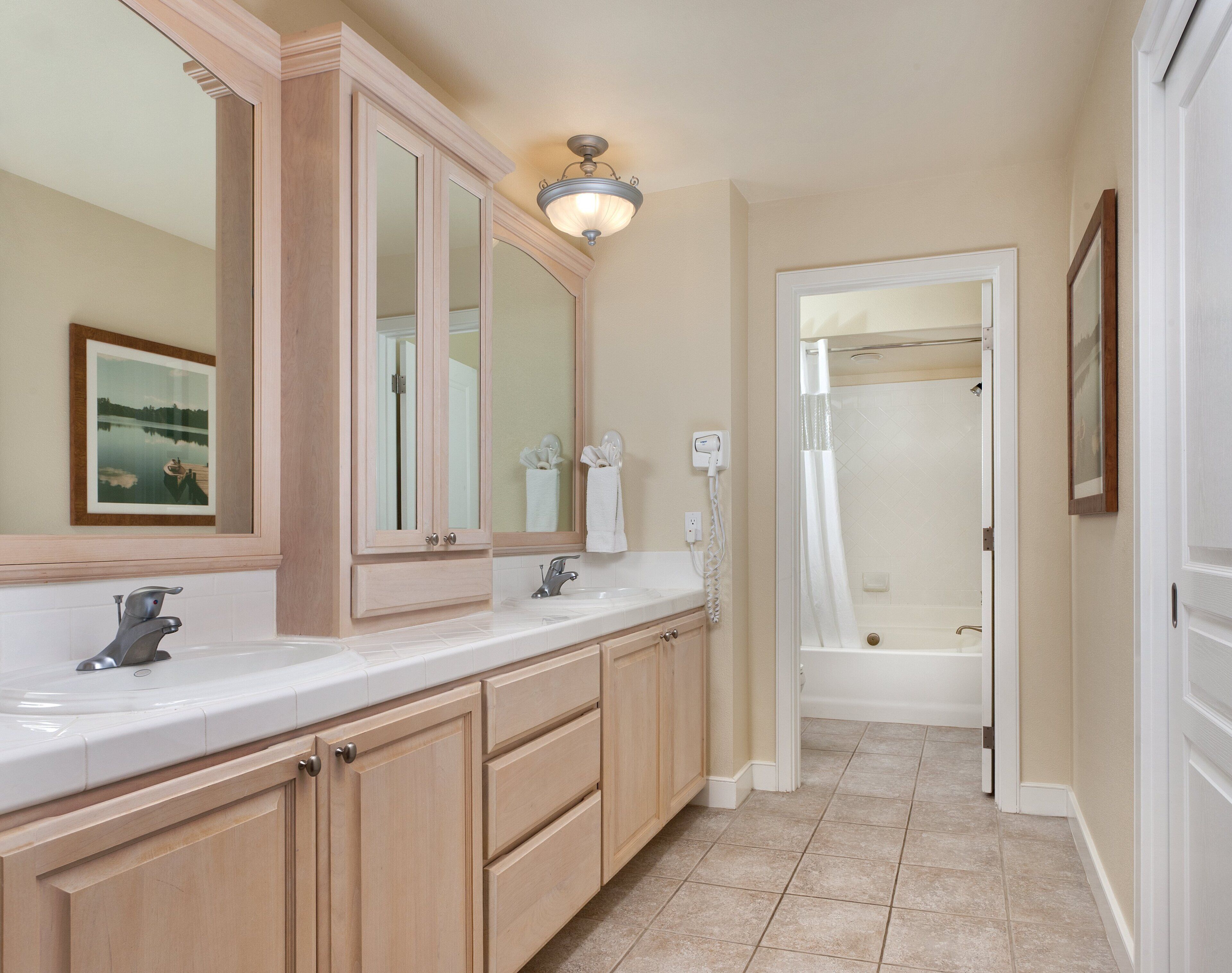 combined shower/bathtub, free toiletries, hair dryer, towels