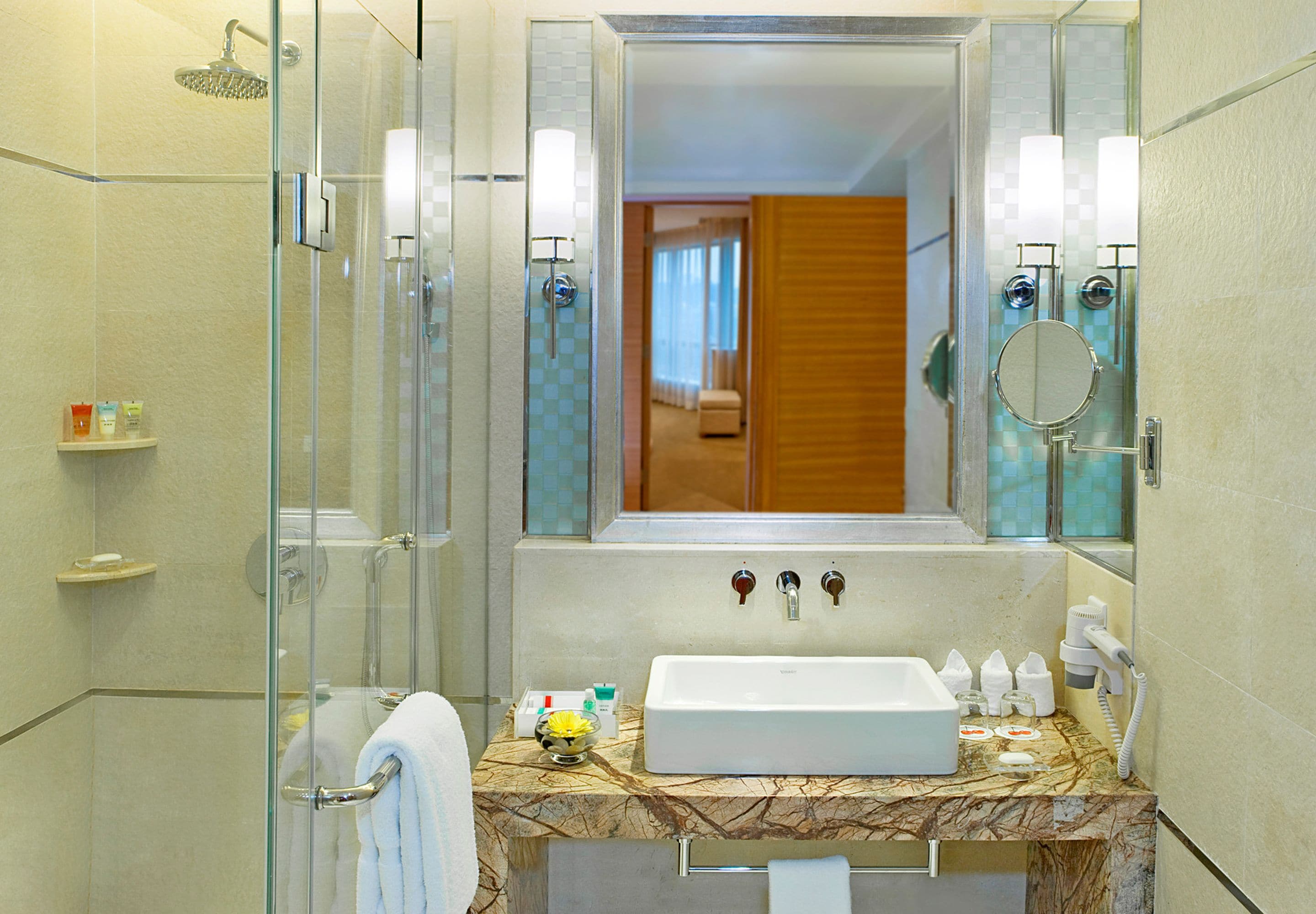 free toiletries, hair dryer, bathrobes, slippers