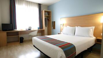 Desk, blackout drapes, soundproofing, iron/ironing board