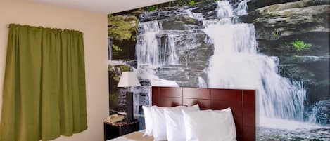 Individually decorated, individually furnished, desk, blackout drapes