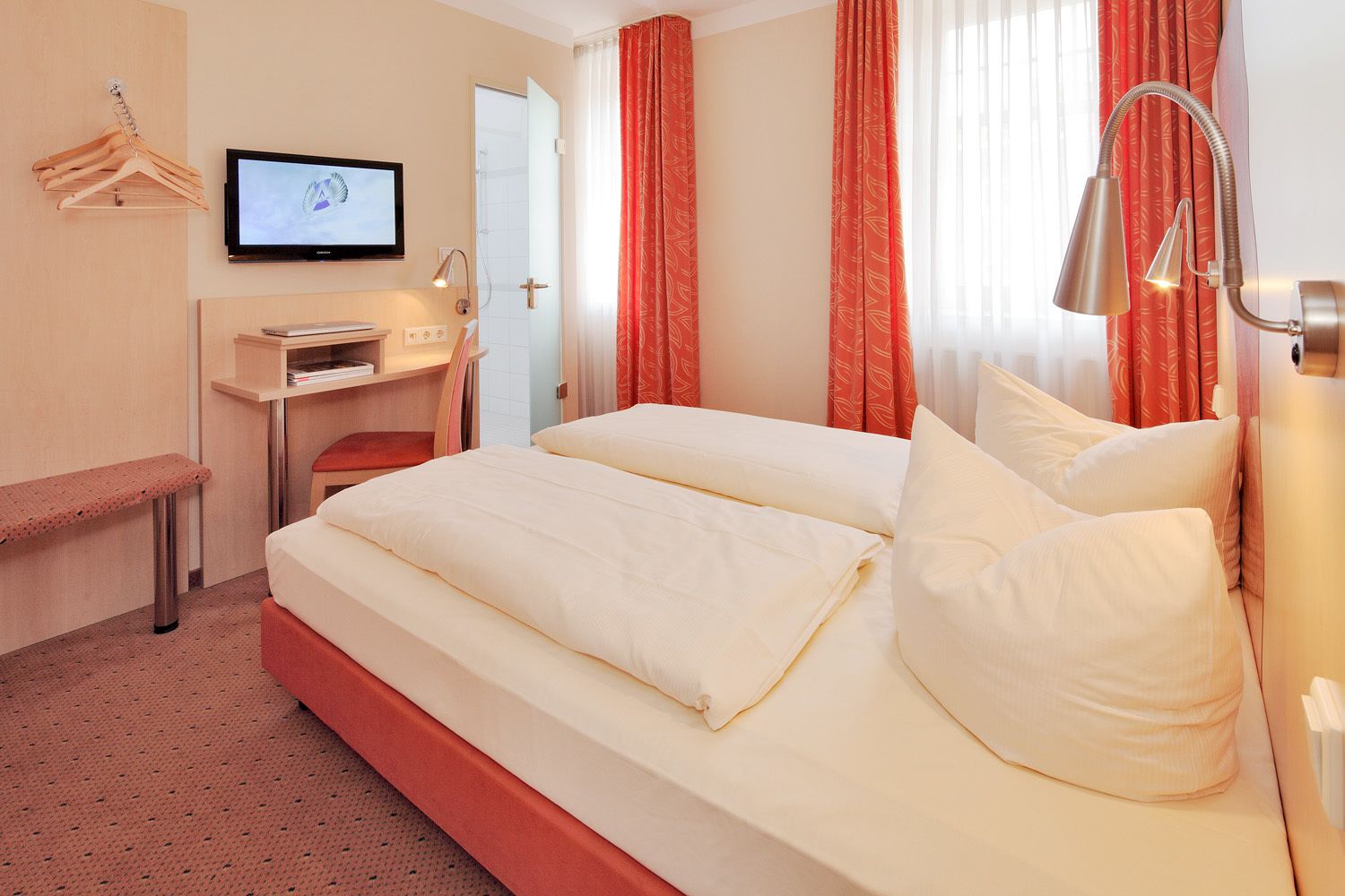 Hypo-allergenic bedding, desk, blackout curtains, soundproofing