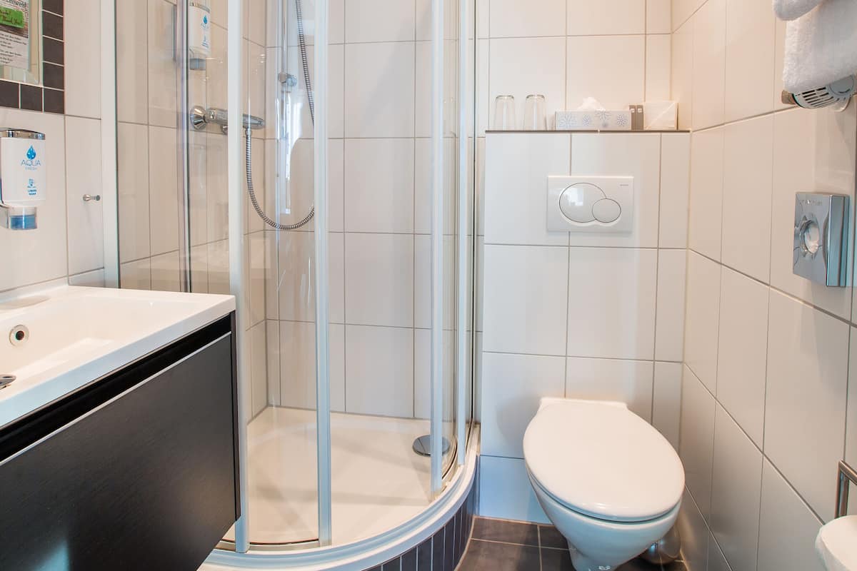 single room | bathroom | shower, eco-friendly toiletries, hair dryer, towels