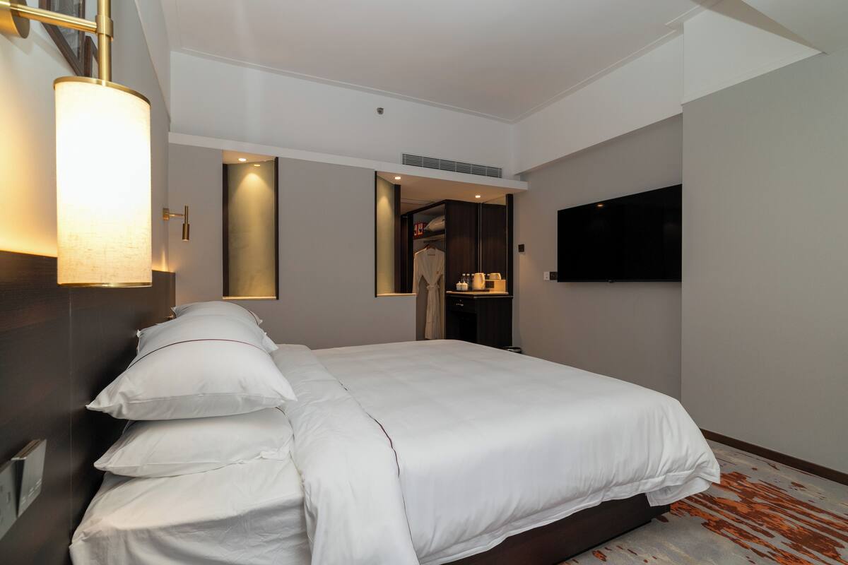 In-room safe, desk, laptop workspace, blackout curtains