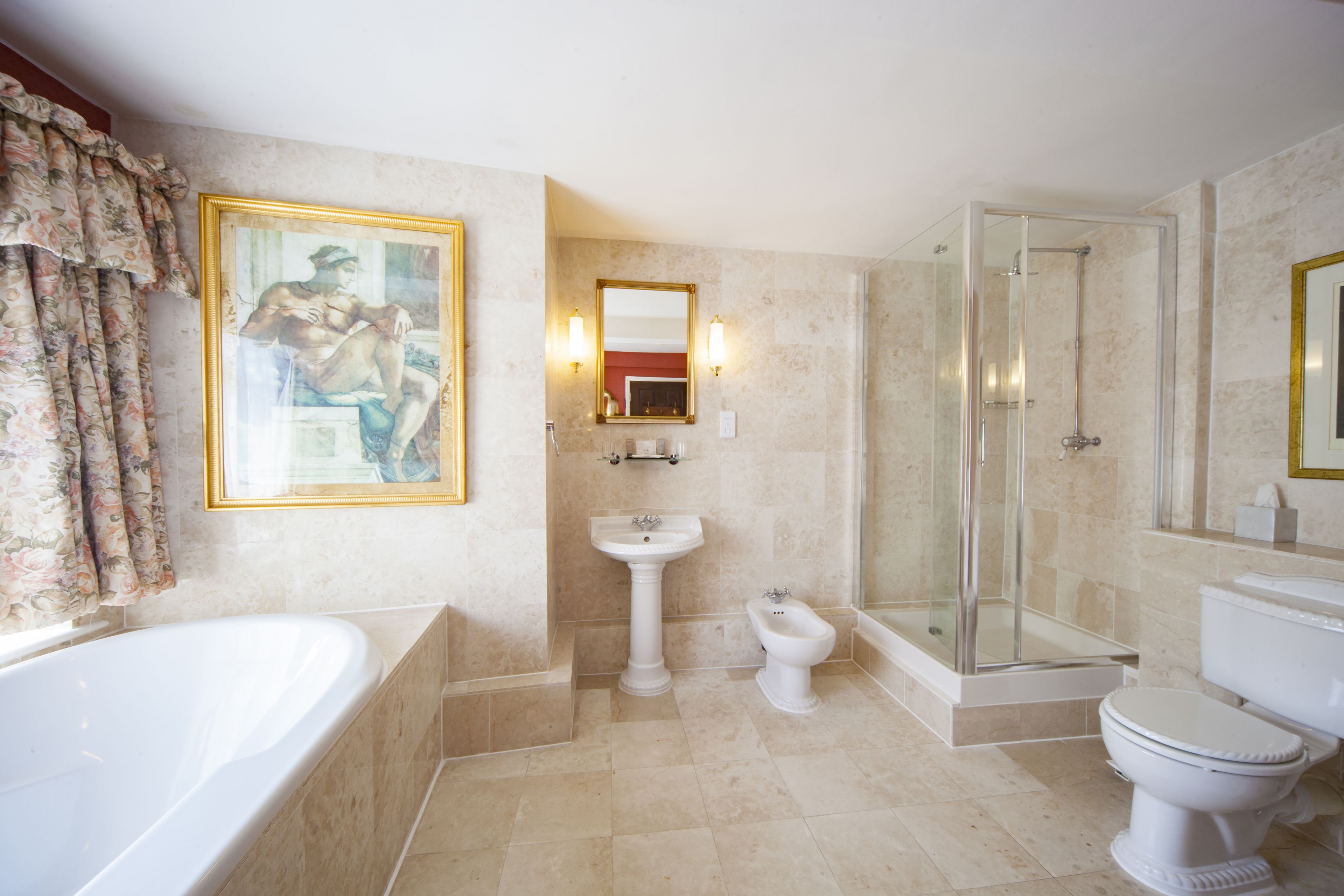 suite | bathroom | combined shower/bathtub, hair dryer, towels
