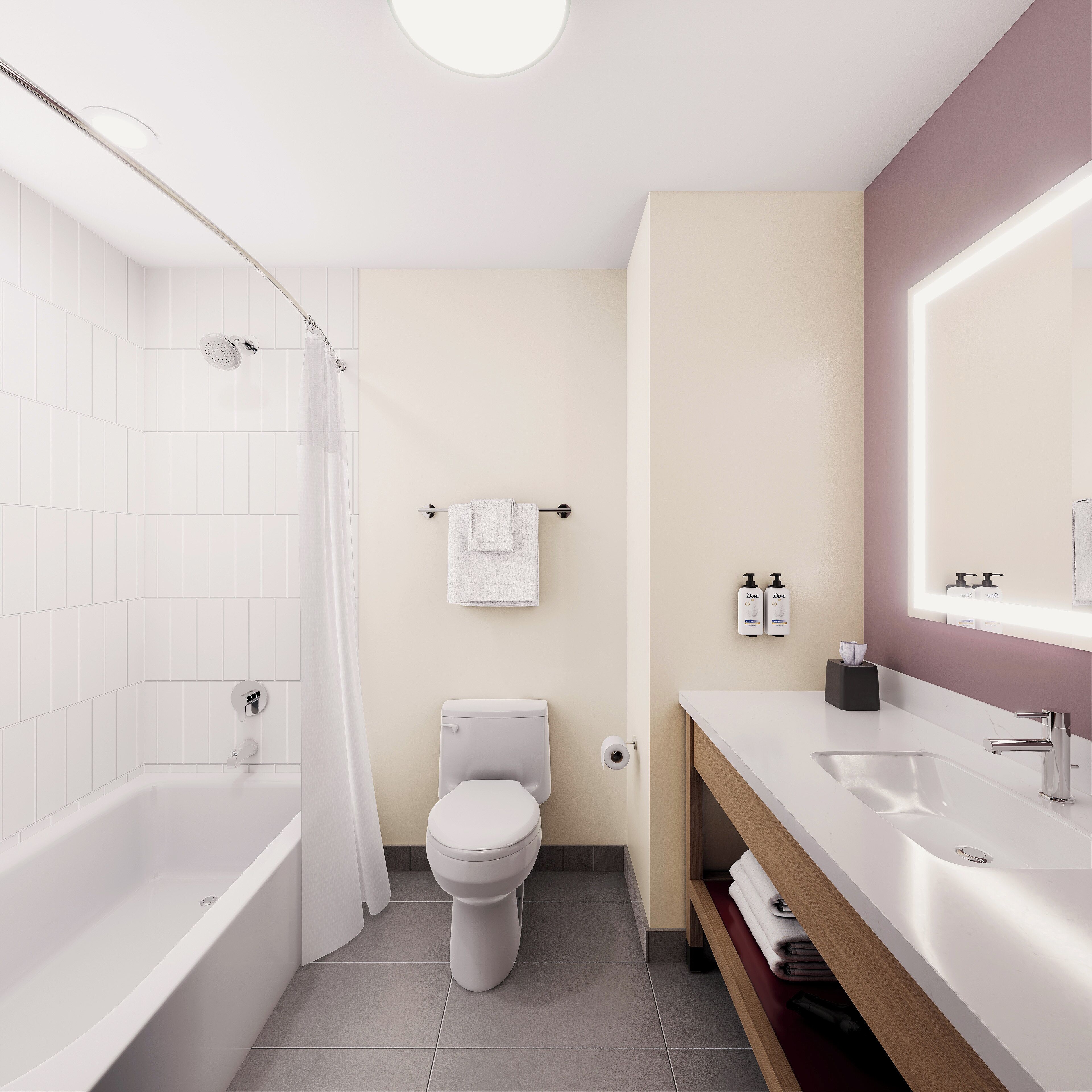 combined shower/bathtub, hair dryer, towels