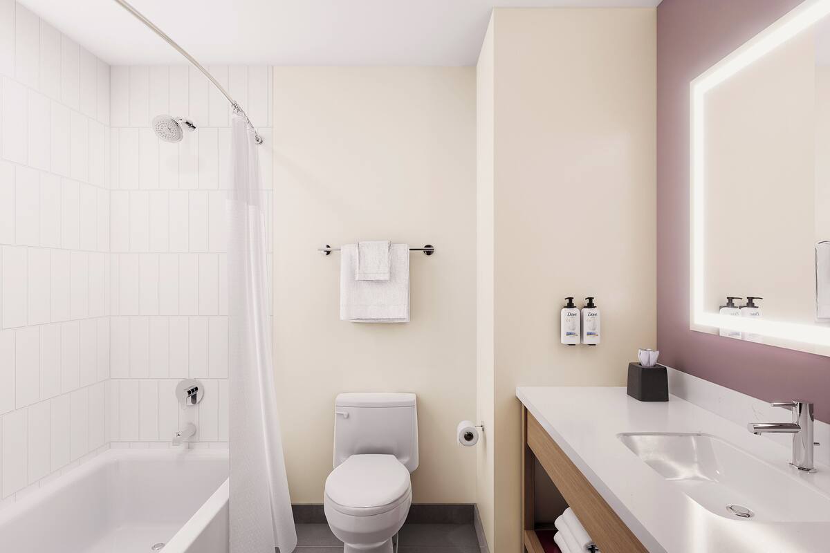 combined shower/bathtub, hair dryer, towels