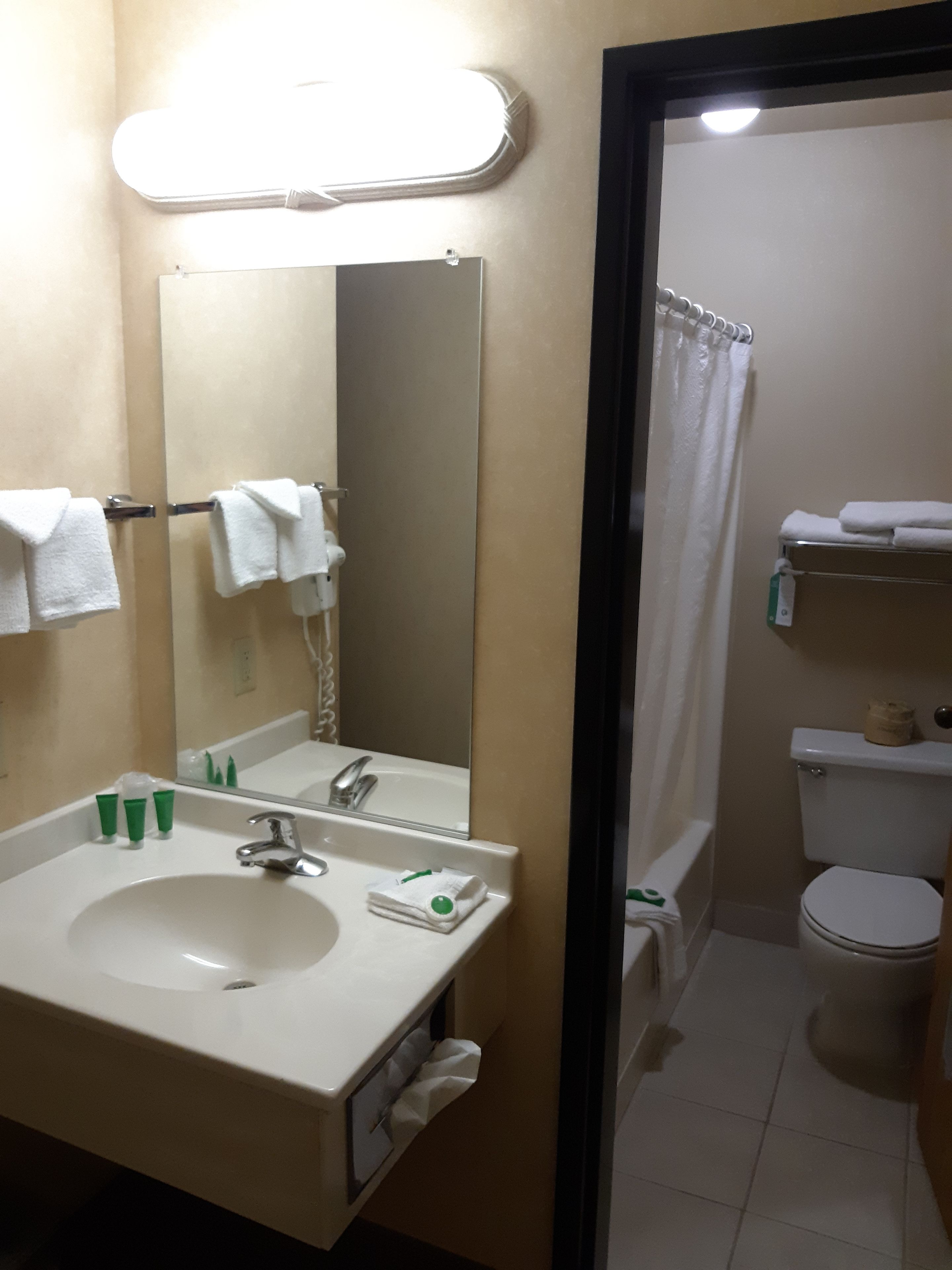 free toiletries, hair dryer, towels, soap