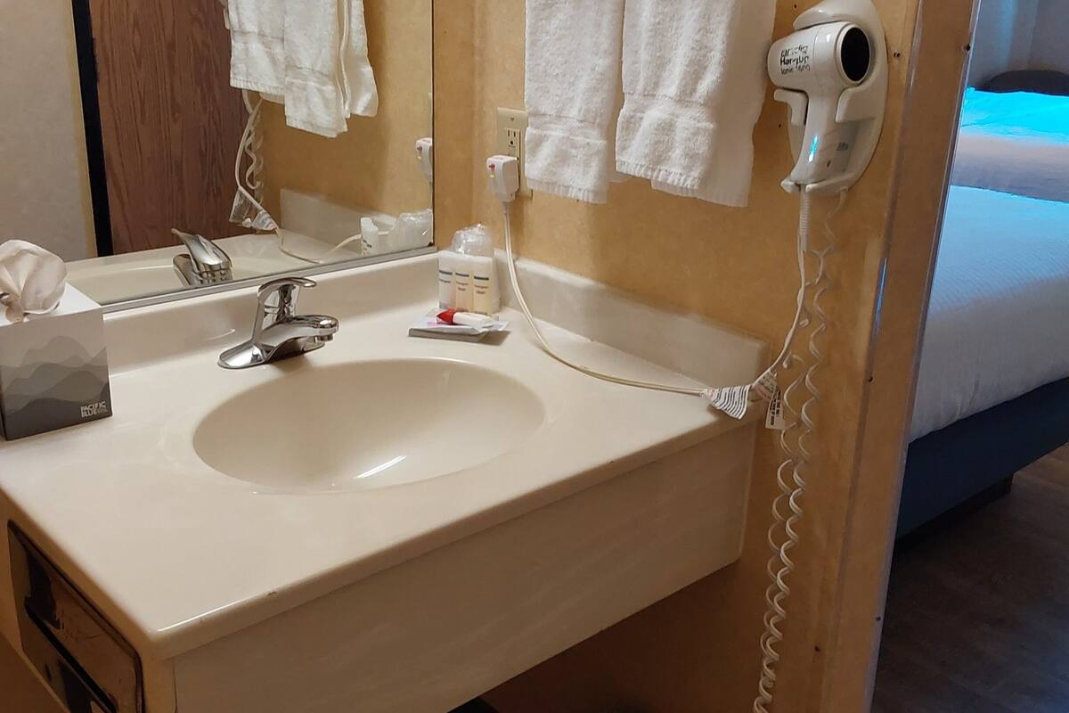 free toiletries, hair dryer, towels, soap