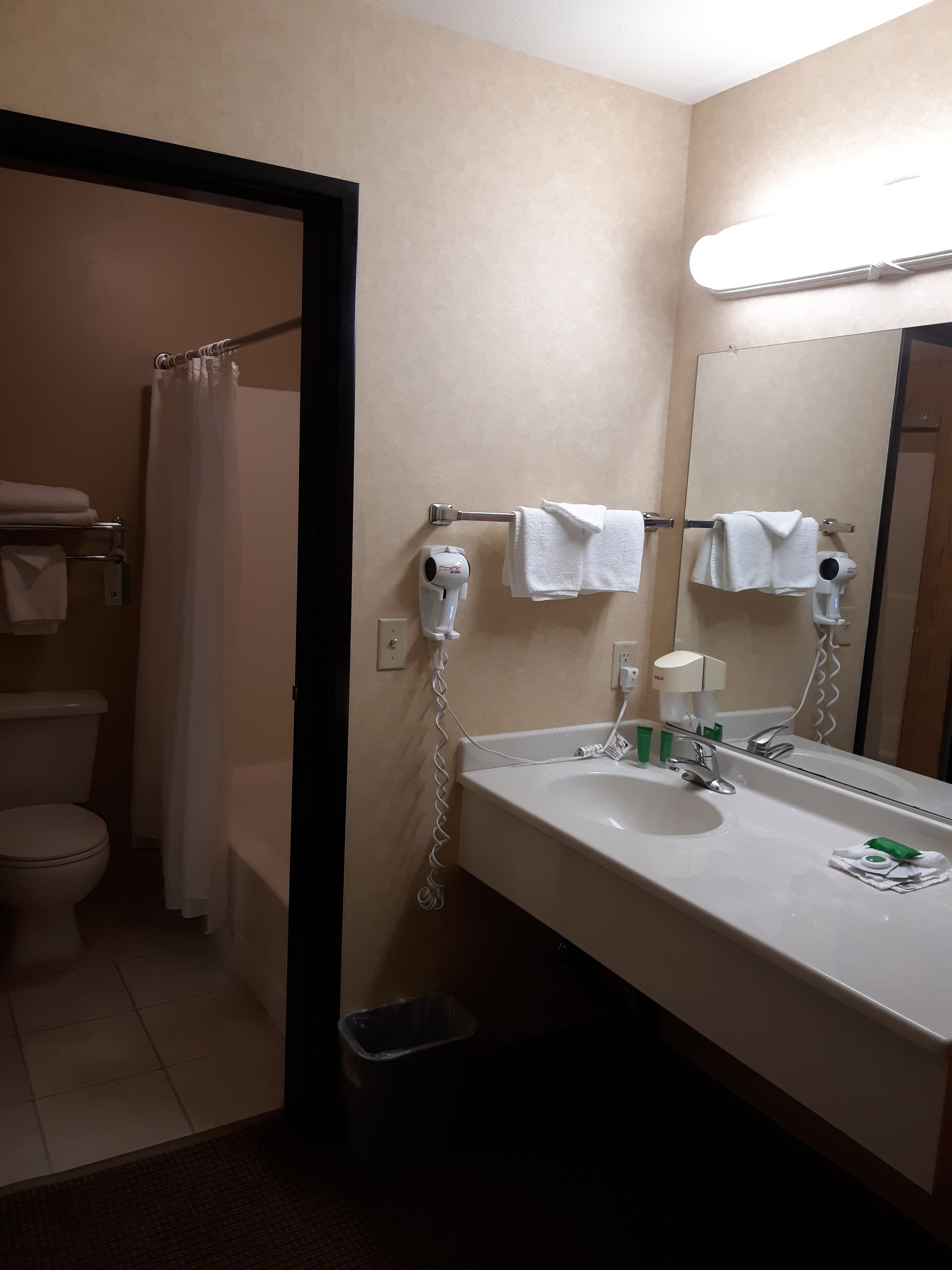 free toiletries, hair dryer, towels, soap