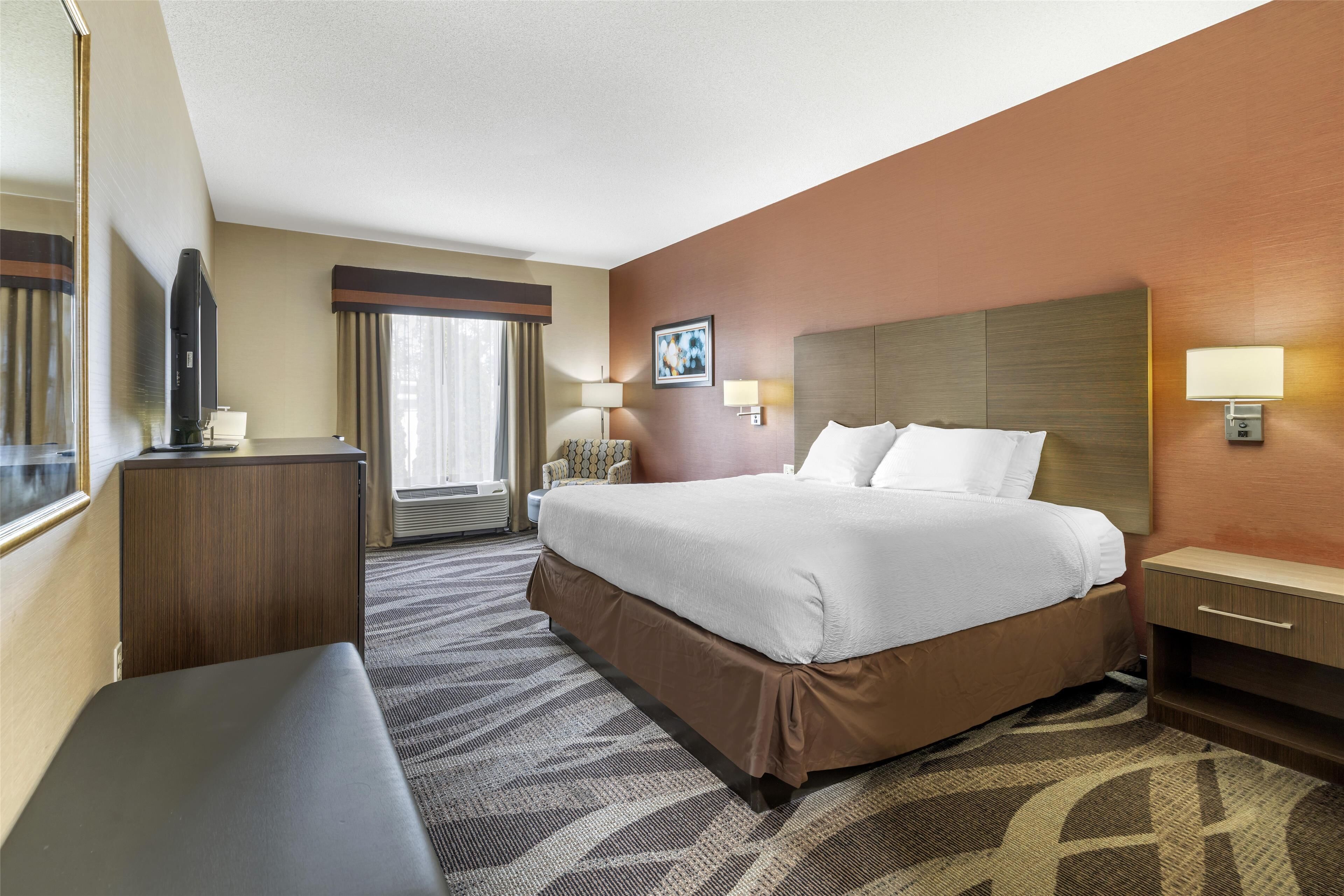 standard room, 1 king bed, non smoking, refrigerator & microwave | premium bedding, desk, laptop workspace, blackout curtains