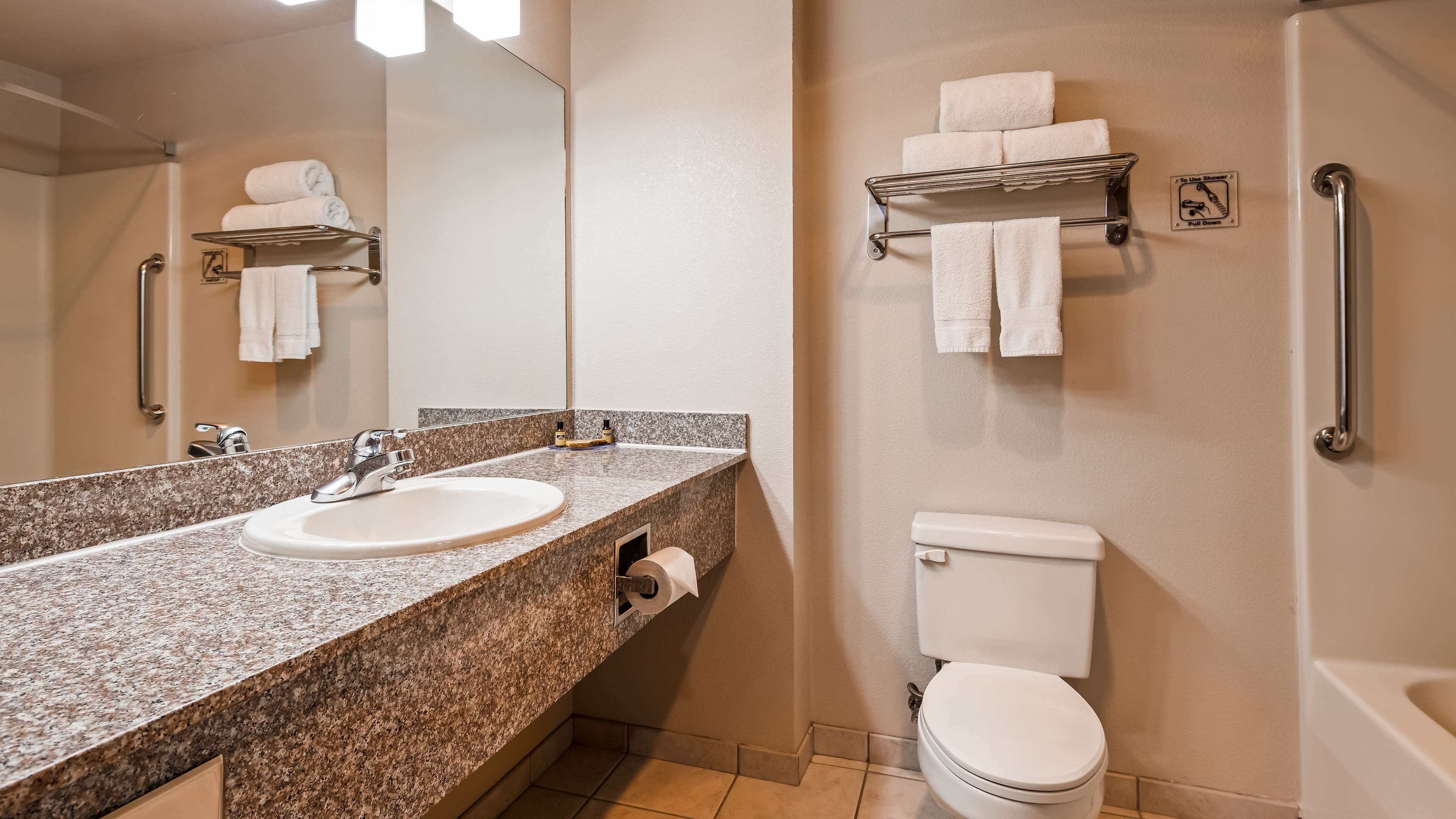 free toiletries, hair dryer, towels