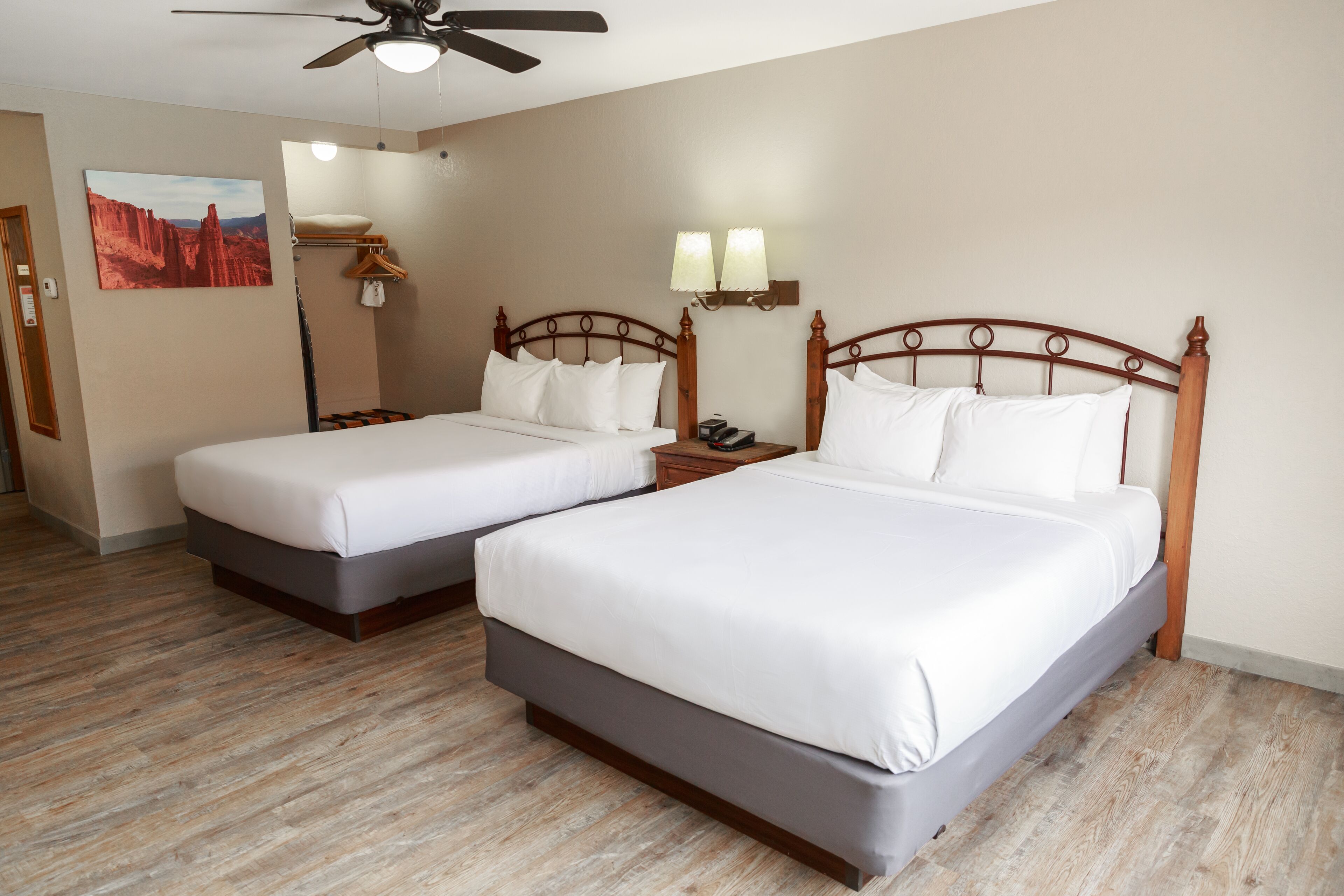 standard room, 2 queen beds, refrigerator & microwave | 1 bedroom, premium bedding, in-room safe, soundproofing