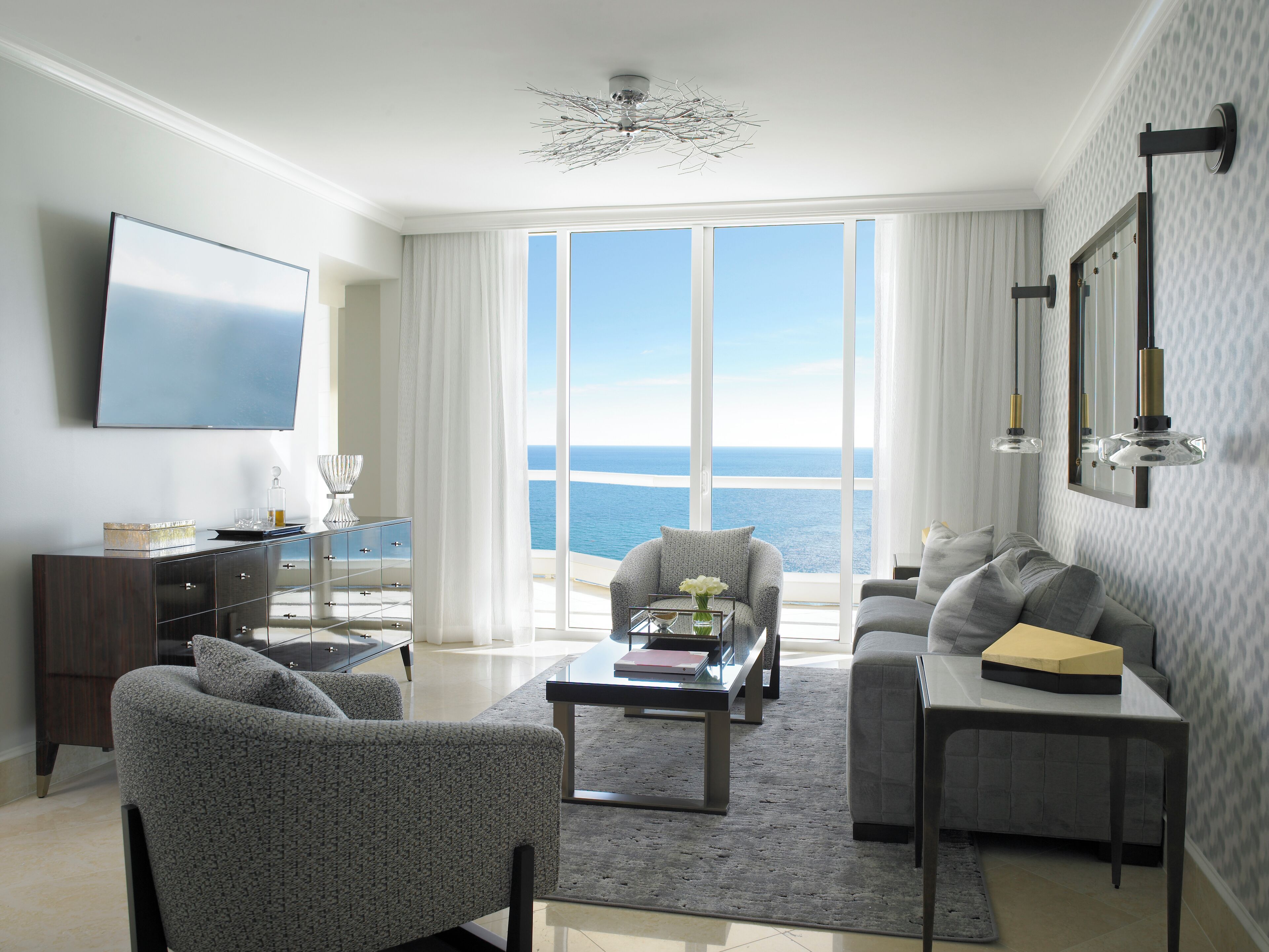 Deluxe Suite, 3 Bedrooms, Oceanfront (Grand) | Living area | LCD TV, DVD player, pay movies