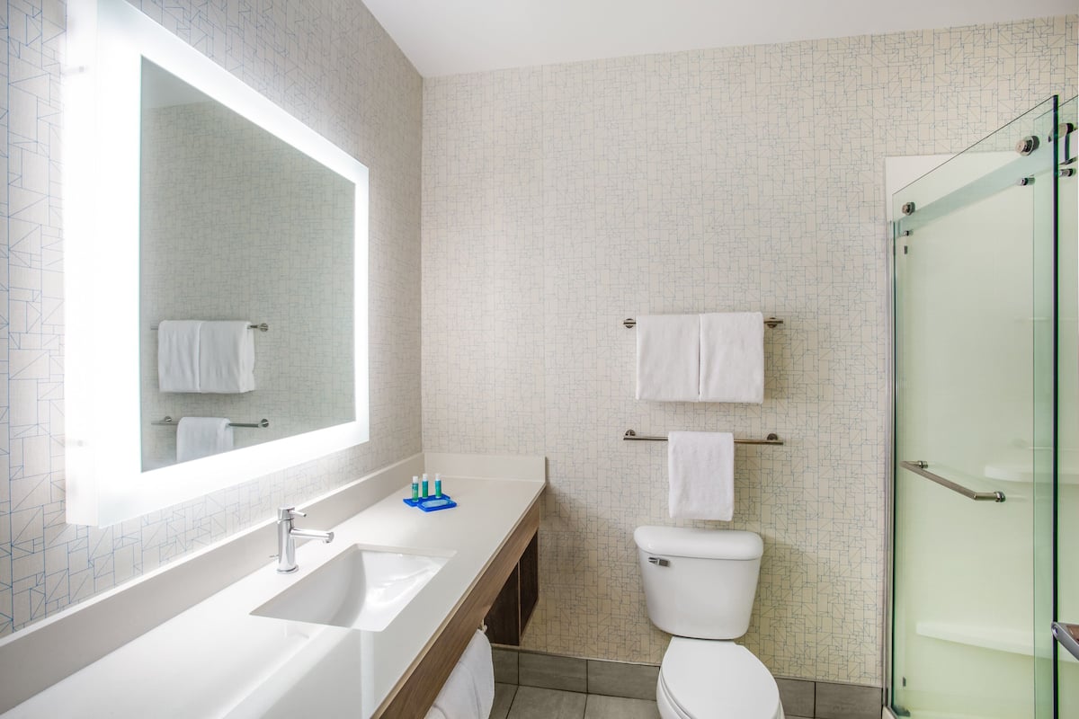 suite, 1 king bed, accessible (hearing) | bathroom | free toiletries, hair dryer, towels