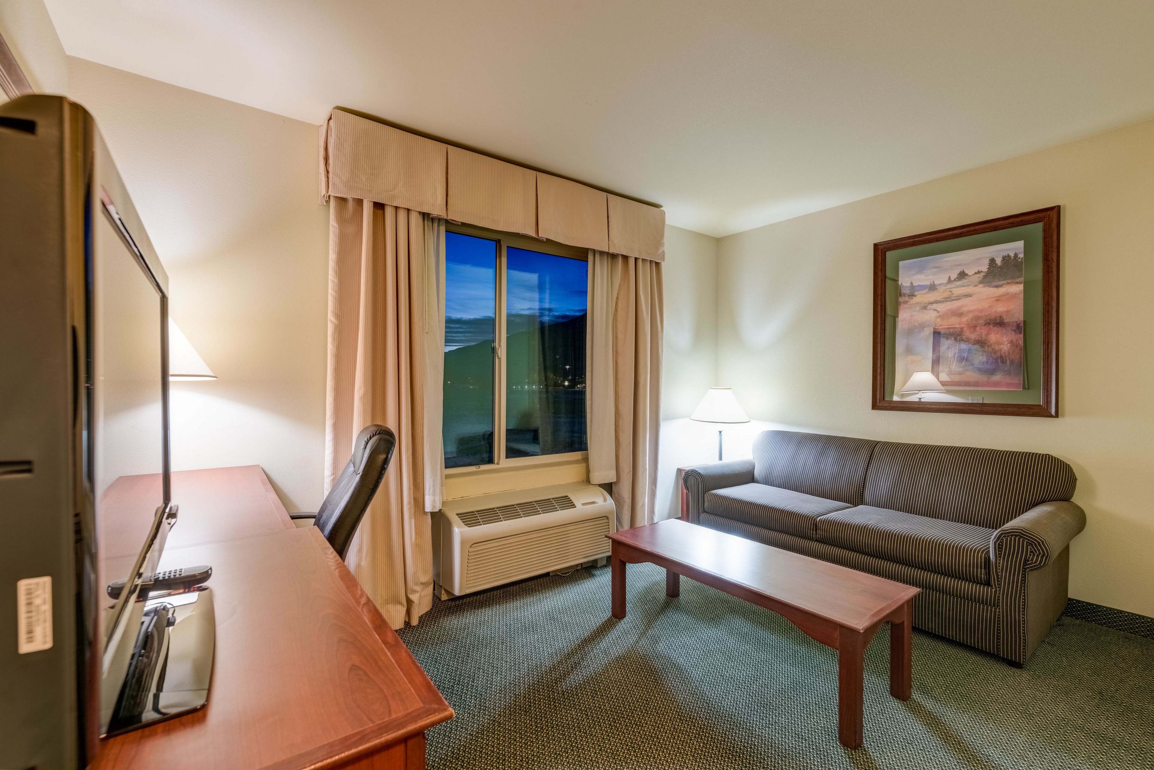 suite, 1 king bed with sofa bed, non smoking | living area | led tv