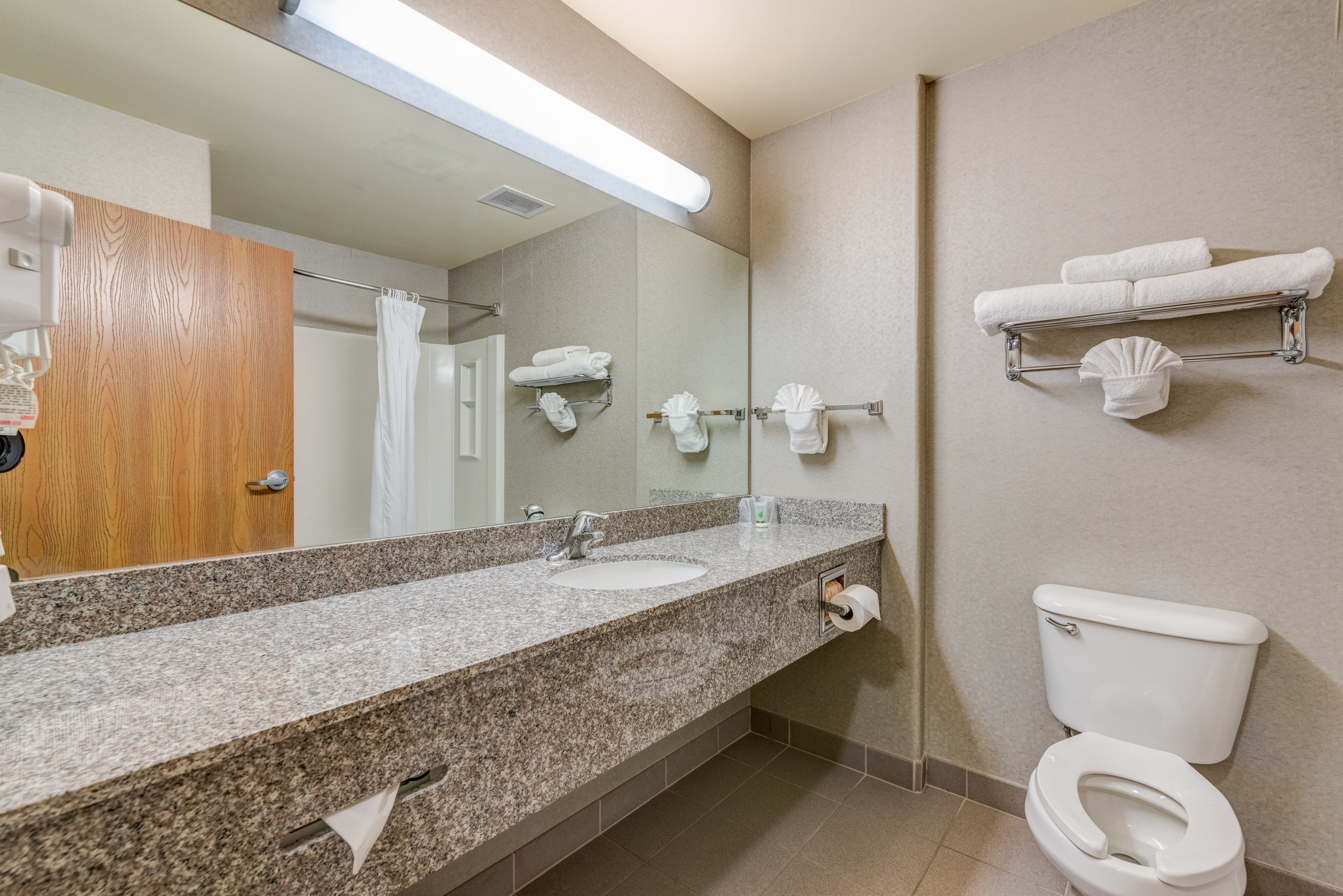 standard room, 2 queen beds | bathroom | shower, hair dryer, towels