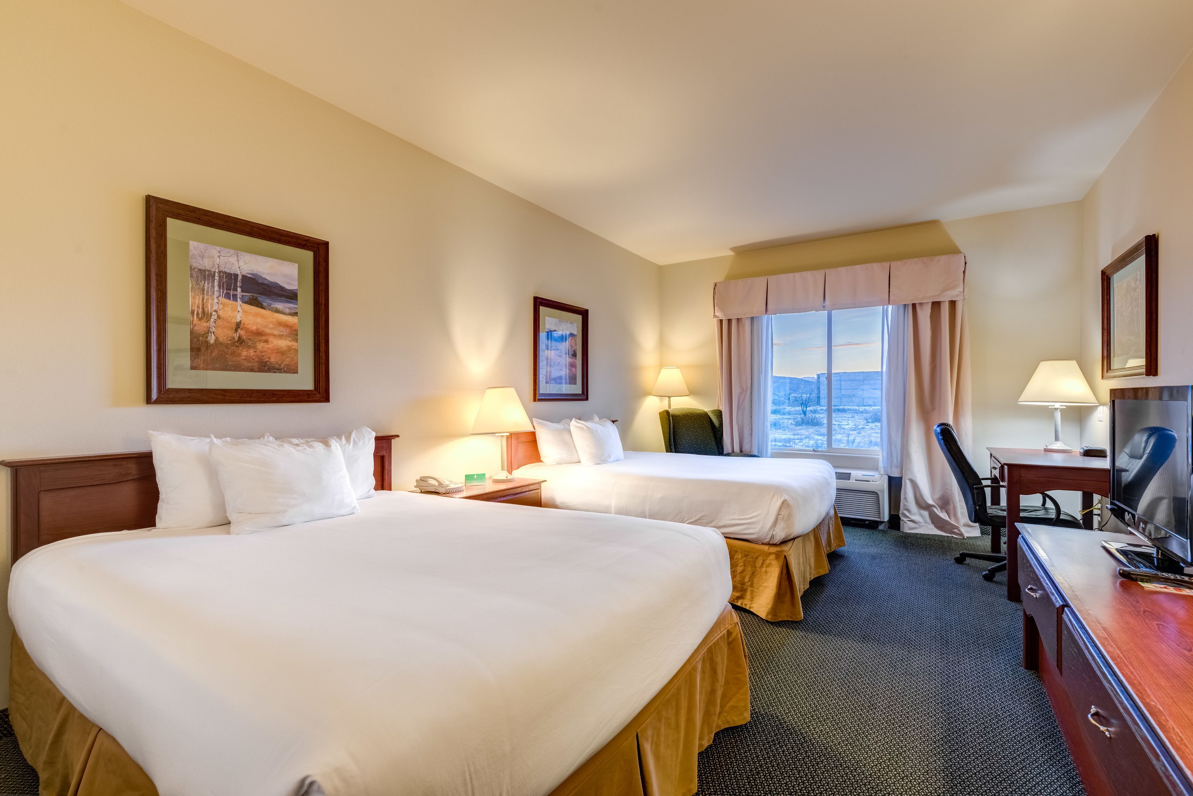 standard room, 2 queen beds | in-room safe, desk, laptop workspace, iron/ironing board