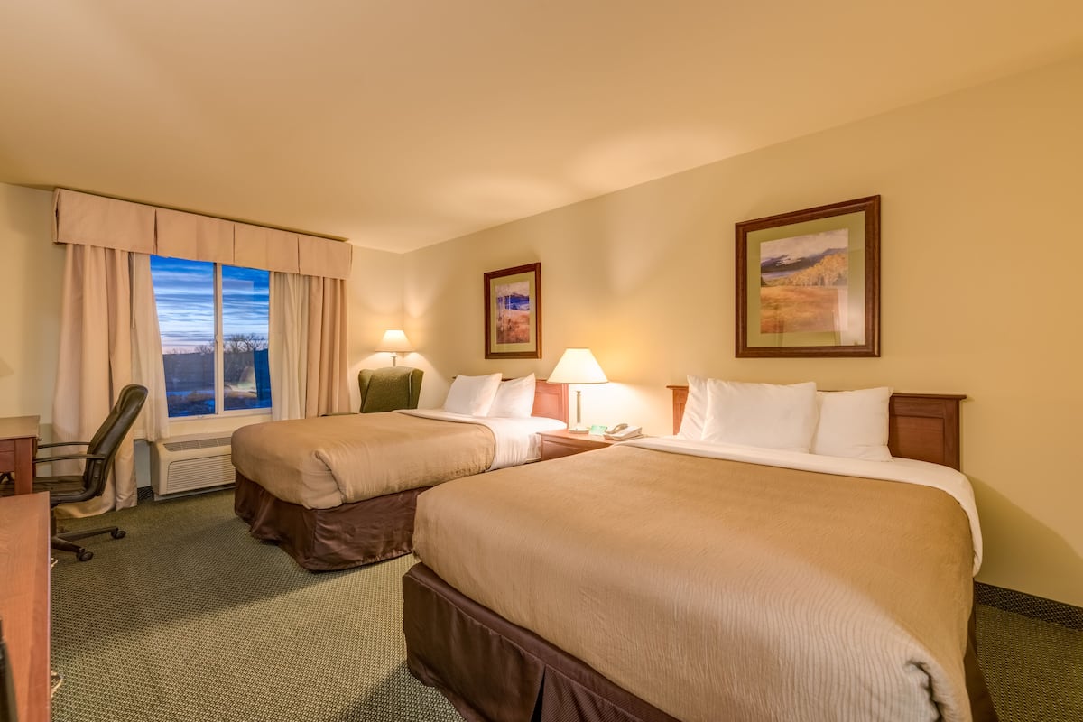 standard room, 2 queen beds | in-room safe, desk, laptop workspace, iron/ironing board