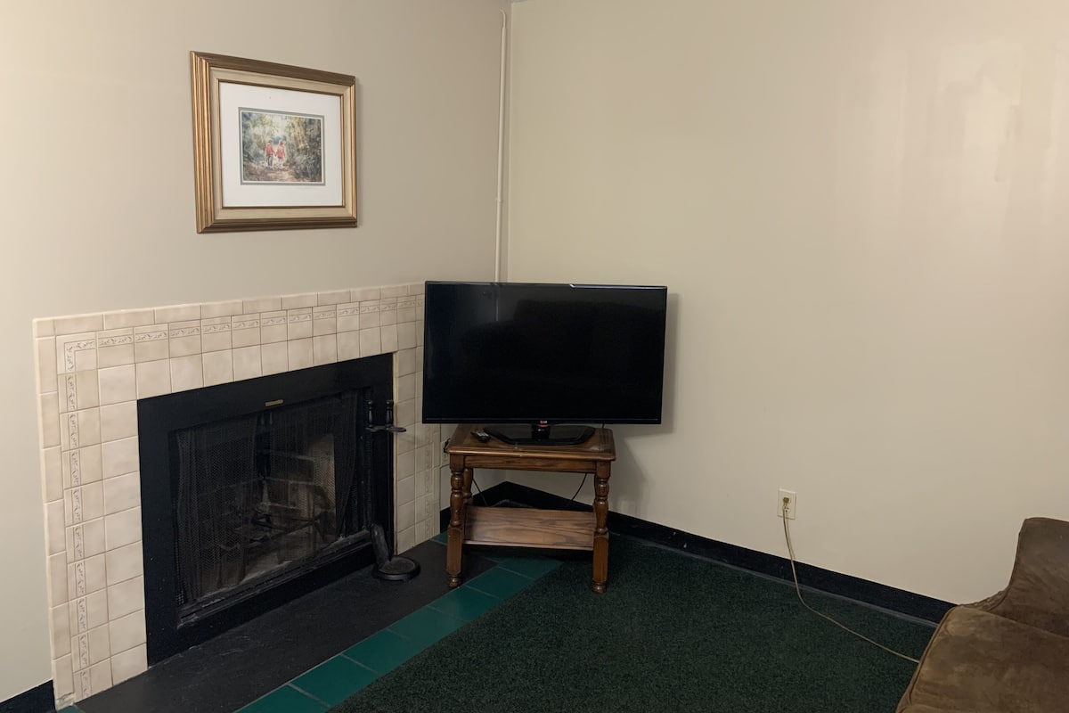 Condo, 1 Bedroom (412) | Living area | TV, fireplace