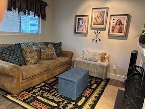 Condo, 1 Bedroom (106) | Living area | TV, fireplace - Oak Square Rentals (Gatlinburg)