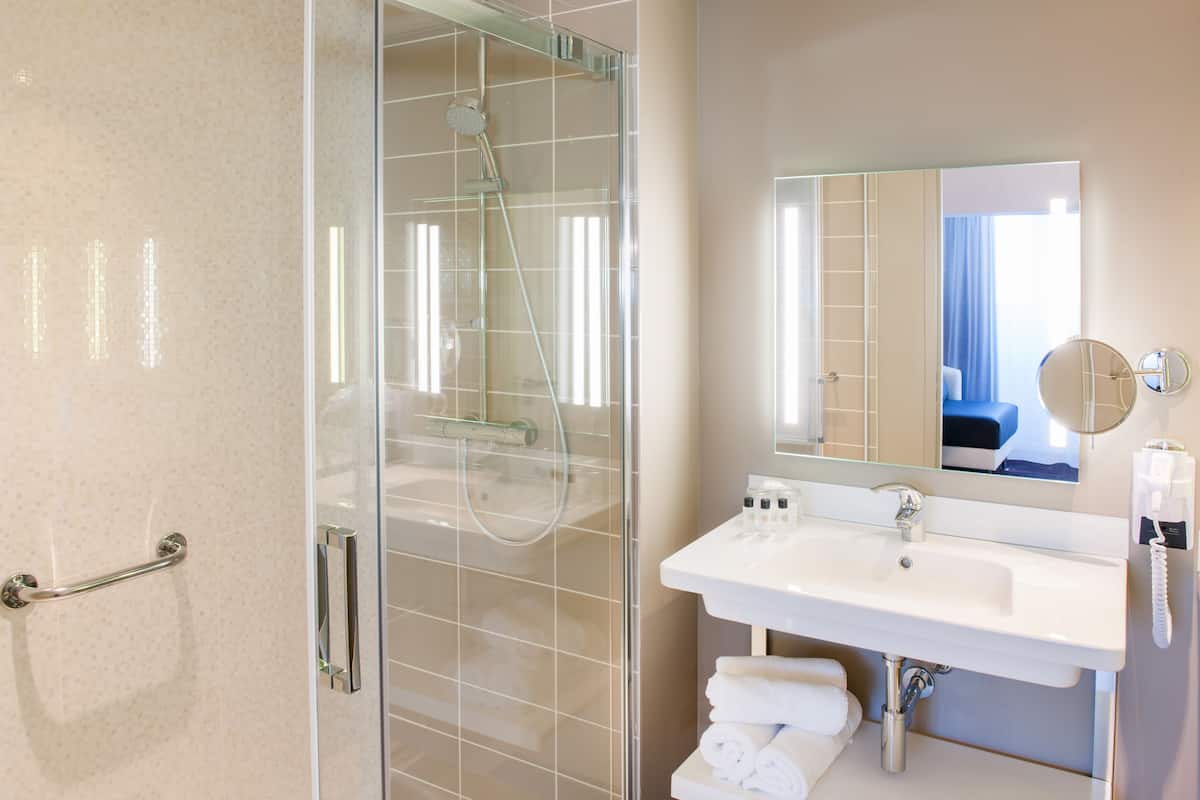 free toiletries, hair dryer, towels