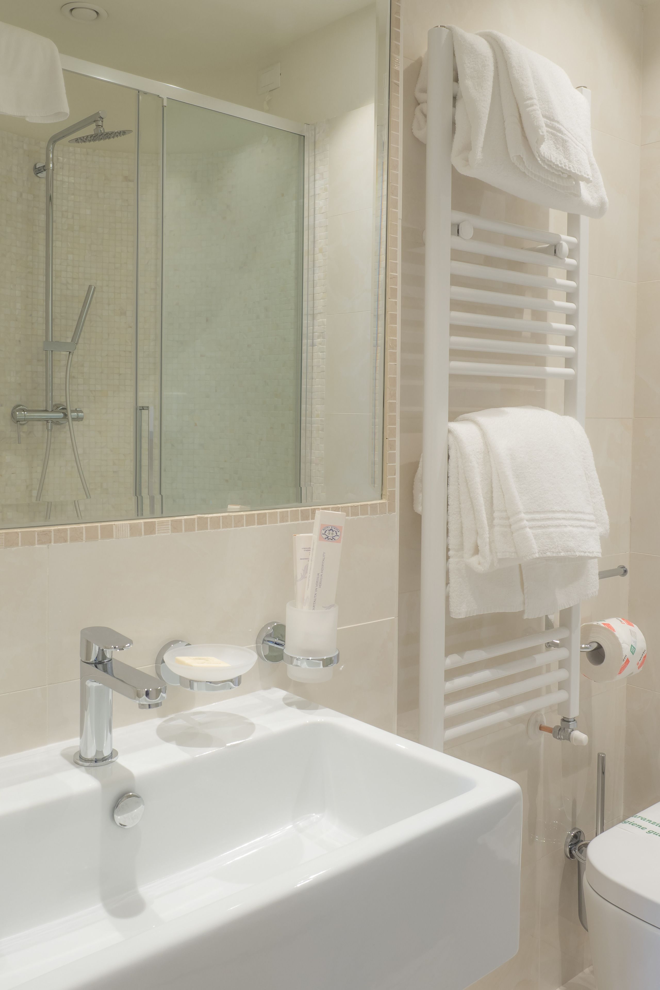 free toiletries, hair dryer, towels