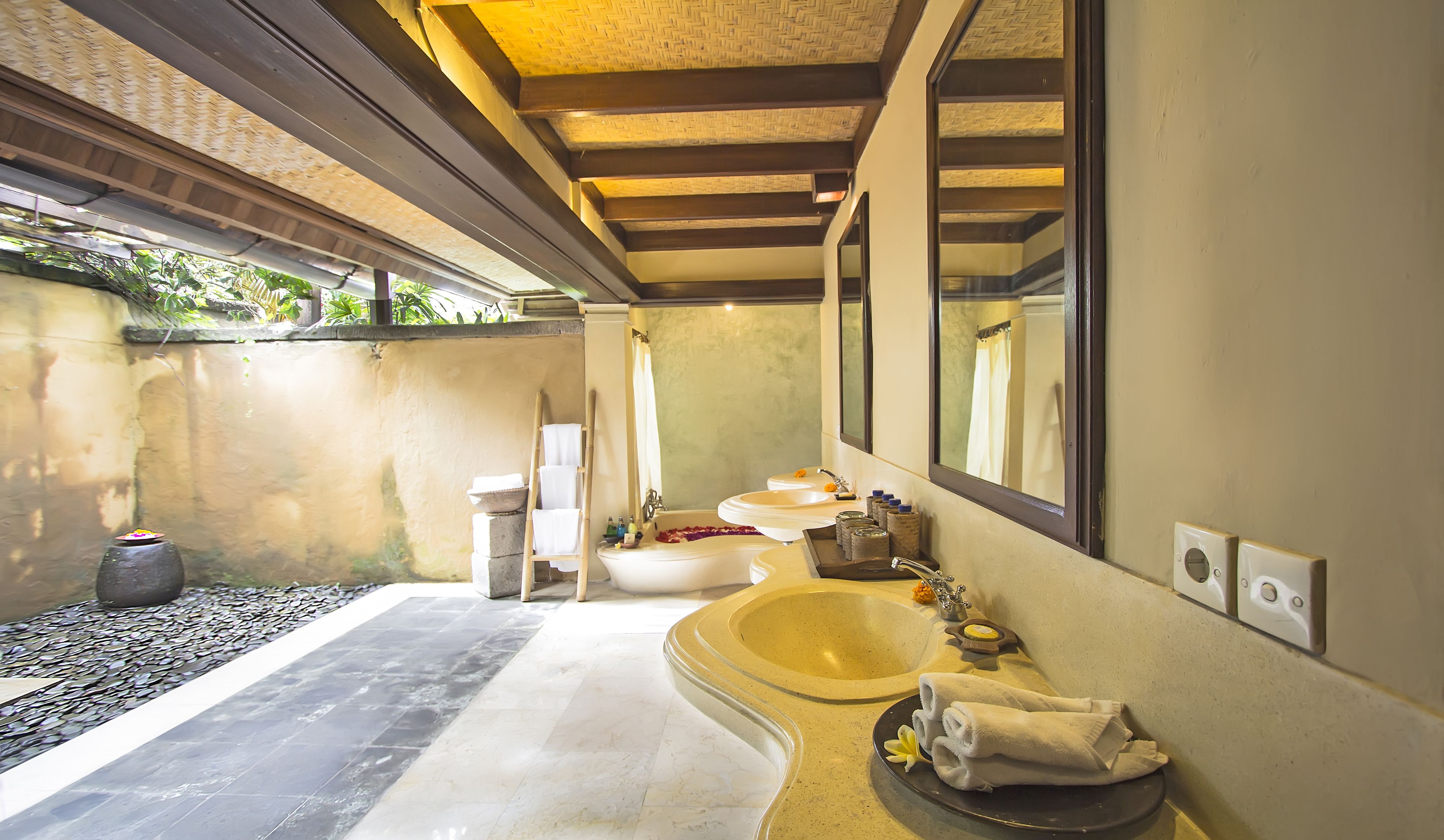 free toiletries, hair dryer, towels