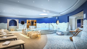 三溫暖烤箱、蒸氣室、土耳其浴、美體療程、水療、熱石按摩