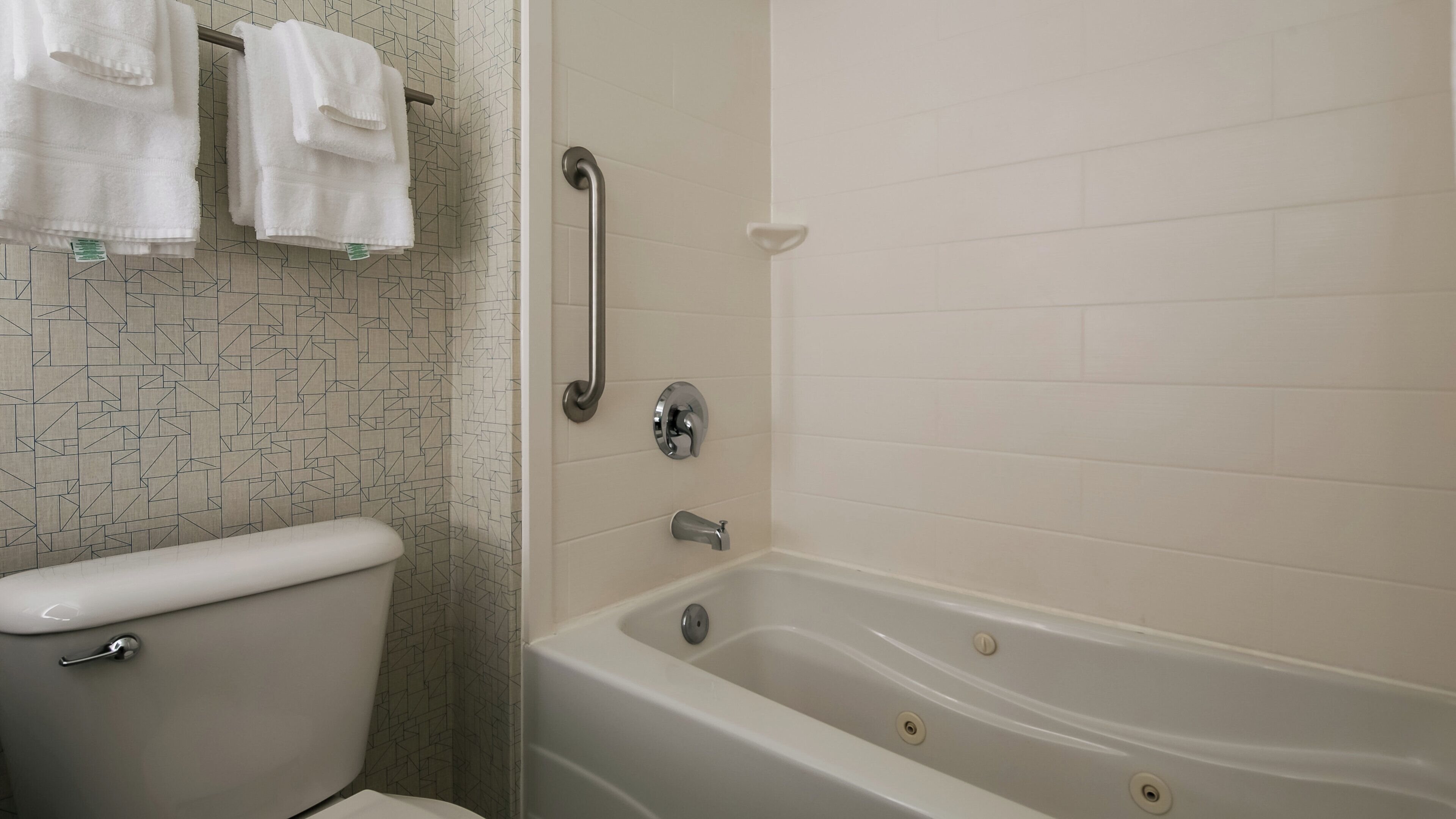 A bathroom with a toilet, a bathtub, and a shower area.
