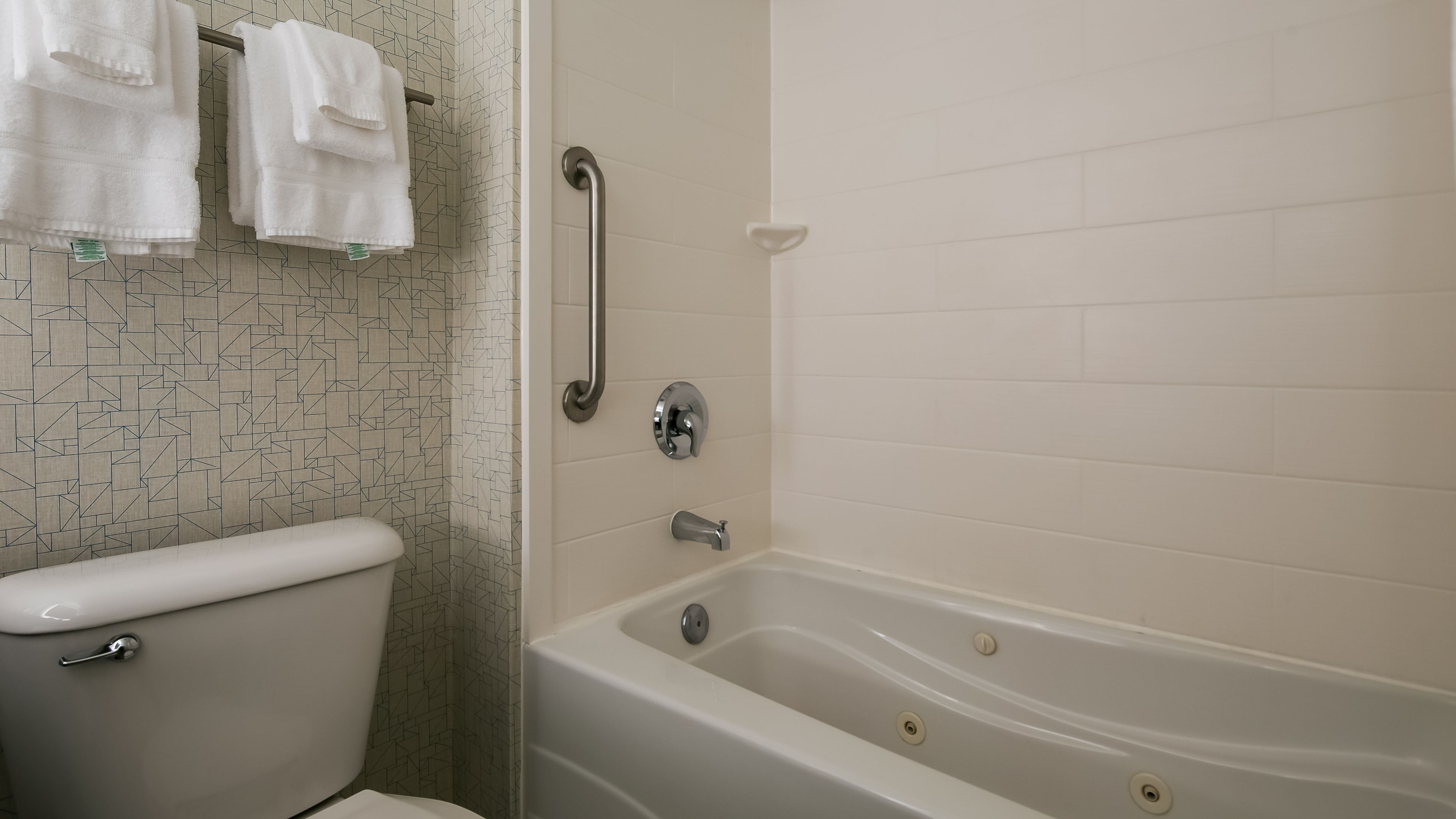 combined shower/bathtub, free toiletries, hair dryer, towels