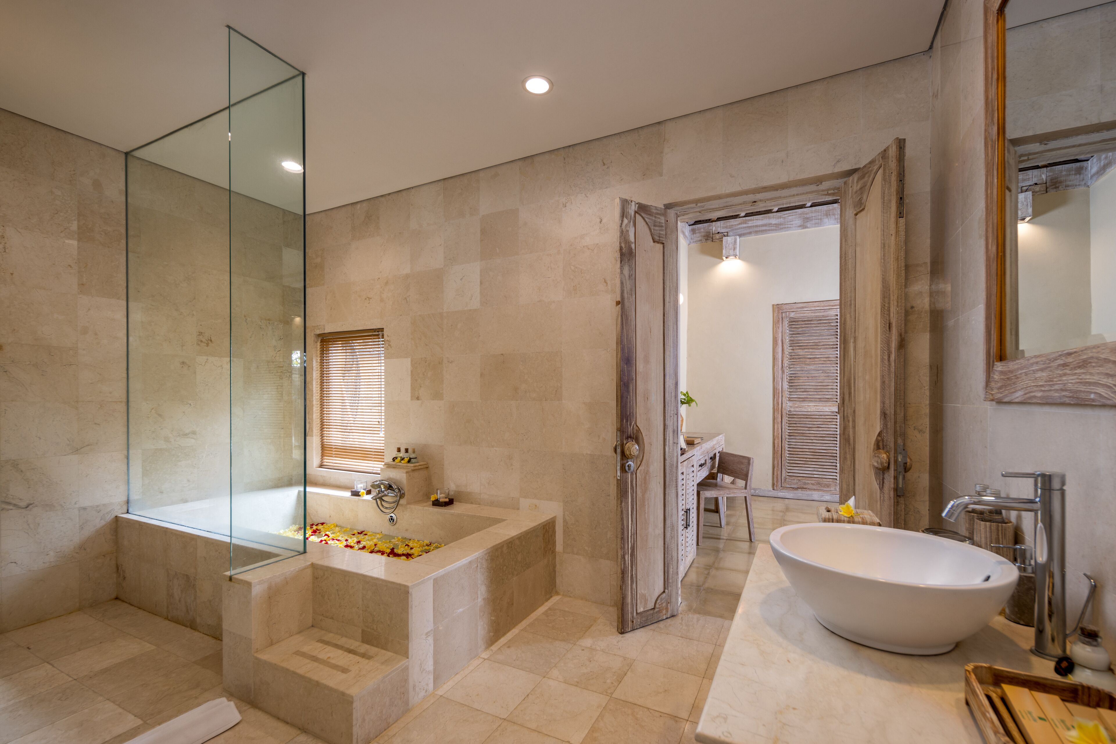 family villa, private pool | bathroom | separate bathtub and shower, free toiletries, hair dryer, bathrobes