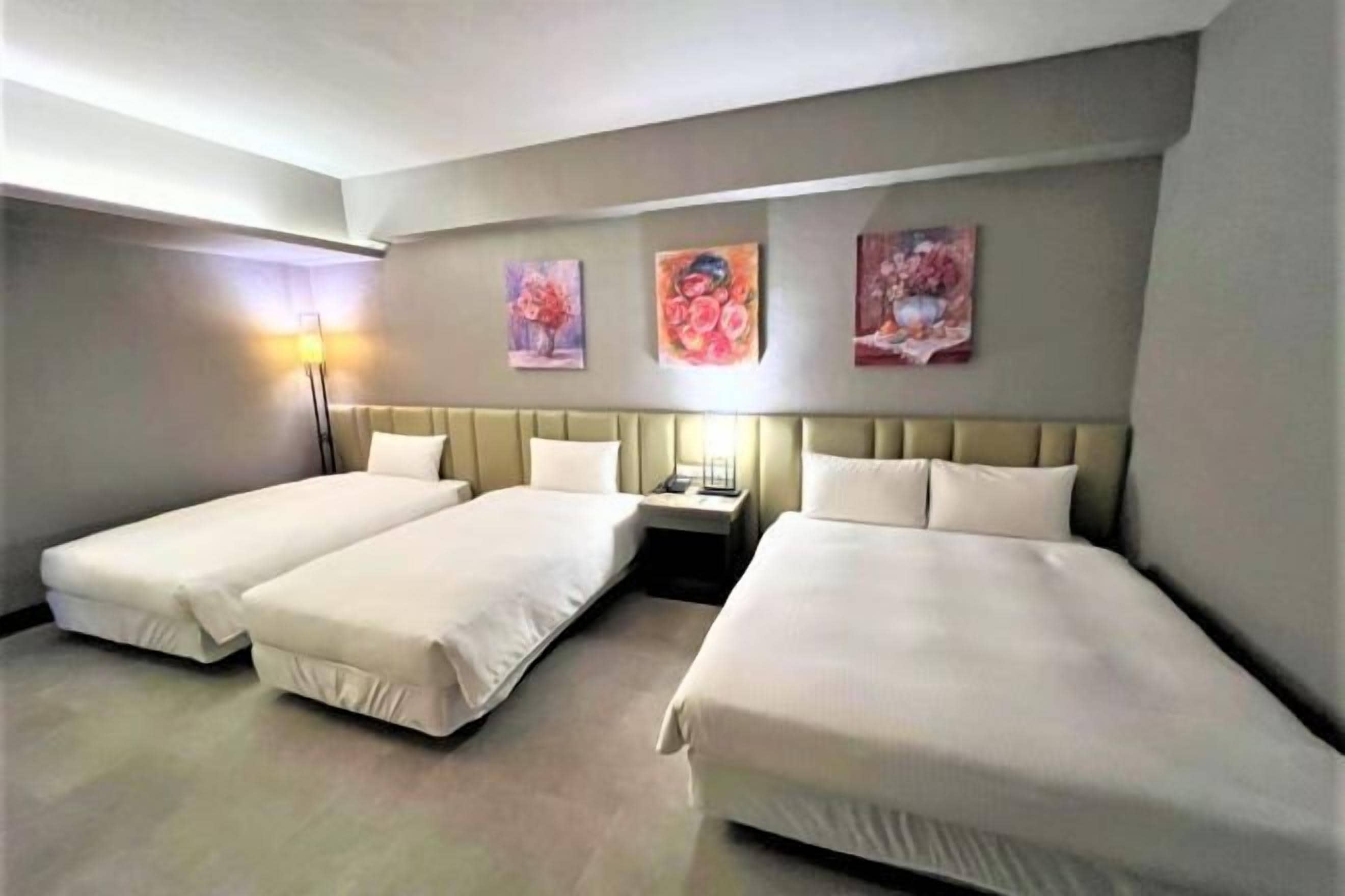 Down comforters, desk, blackout drapes, soundproofing