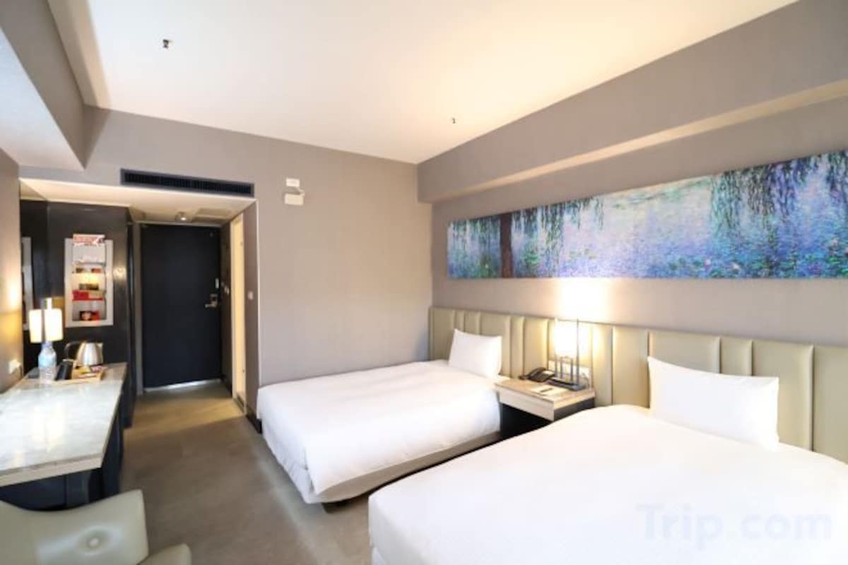 Down comforters, desk, blackout drapes, soundproofing