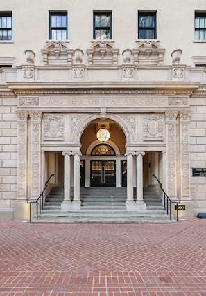 Classic architecture meets grand entrance at the Young Men's Christian Association.