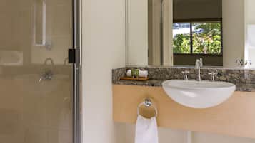 Shower, free toiletries, towels
