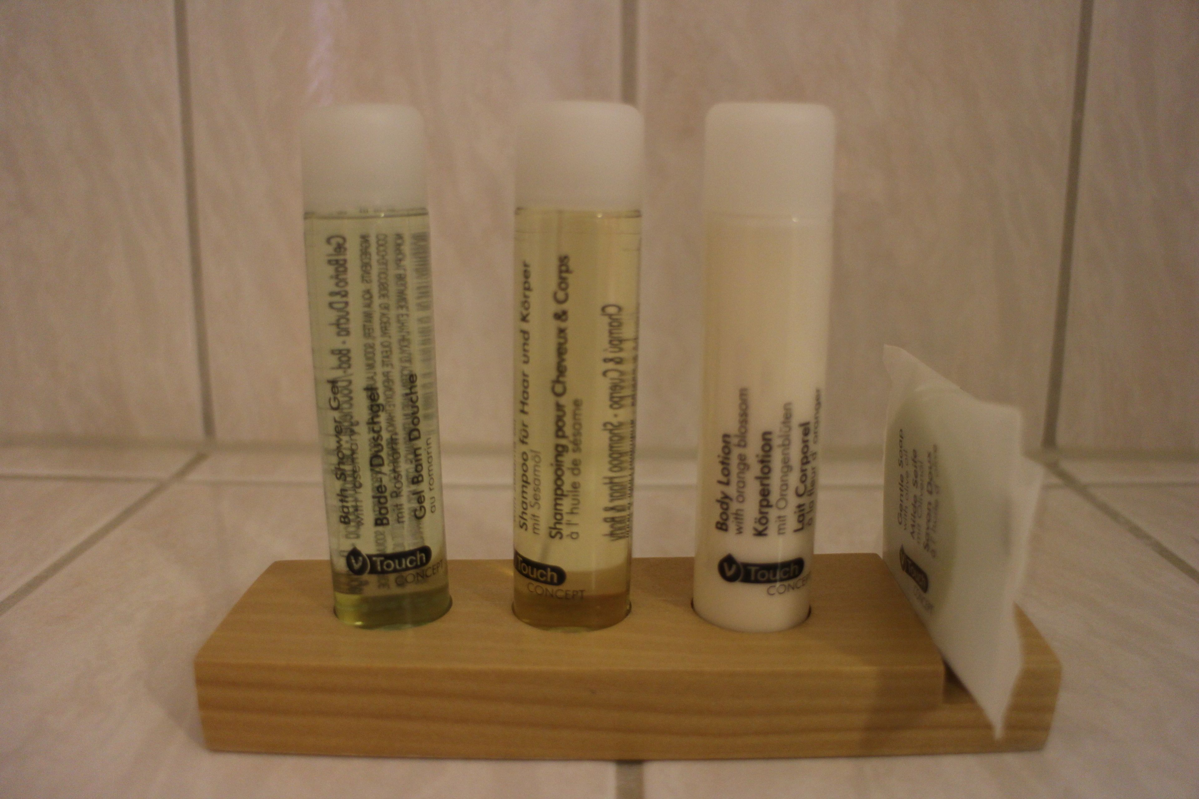 free toiletries, hair dryer, towels