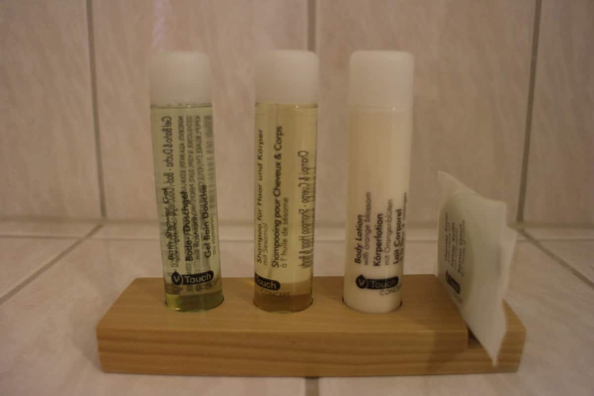 free toiletries, hair dryer, towels