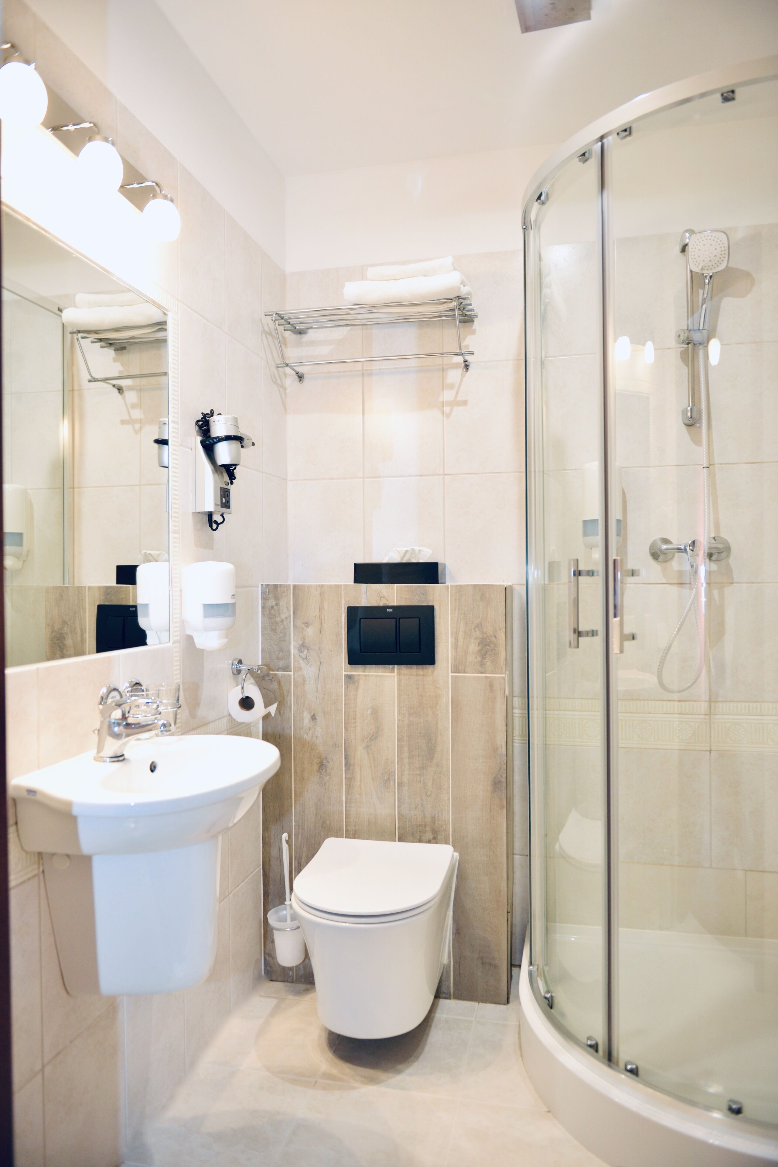 free toiletries, hair dryer, slippers, towels