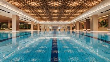 2 indoor pools, seasonal outdoor pool, pool umbrellas, sun loungers
