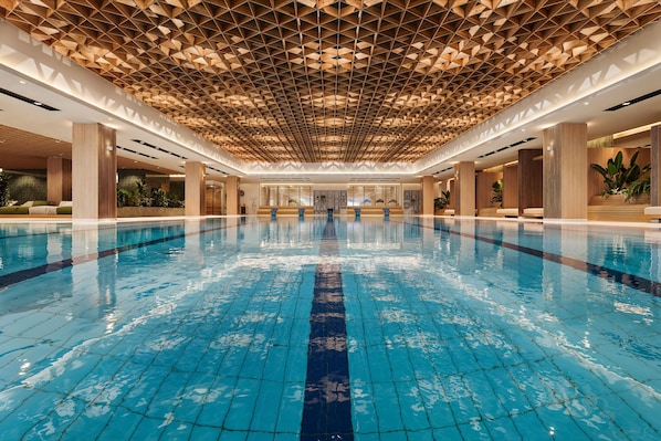 2 indoor pools, seasonal outdoor pool, pool umbrellas, pool loungers