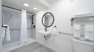 Room, 2 Queen Beds | Bathroom | Shower, free toiletries, towels, toilet paper