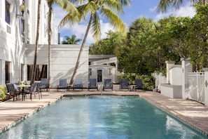 Outdoor pool, sun loungers