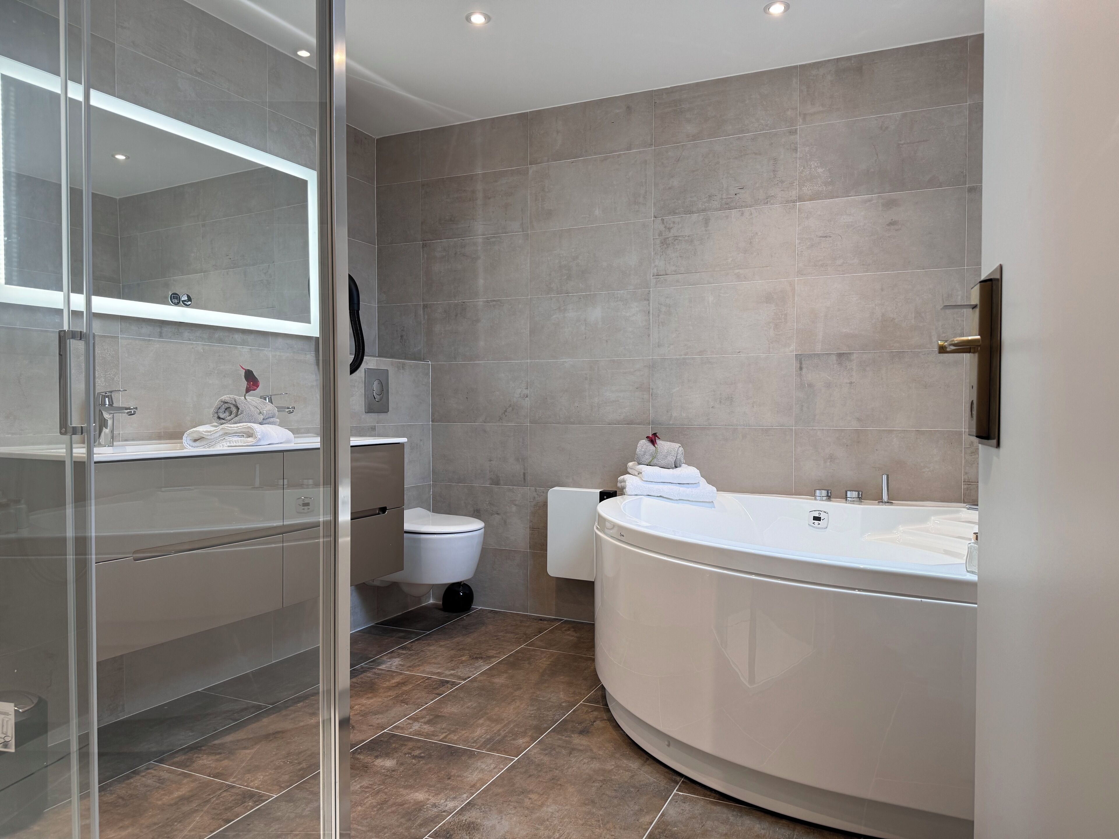 Apartamento Deluxe, 3 habitaciones | Baño | Artículos de higiene personal gratuitos, secador de pelo y toallas