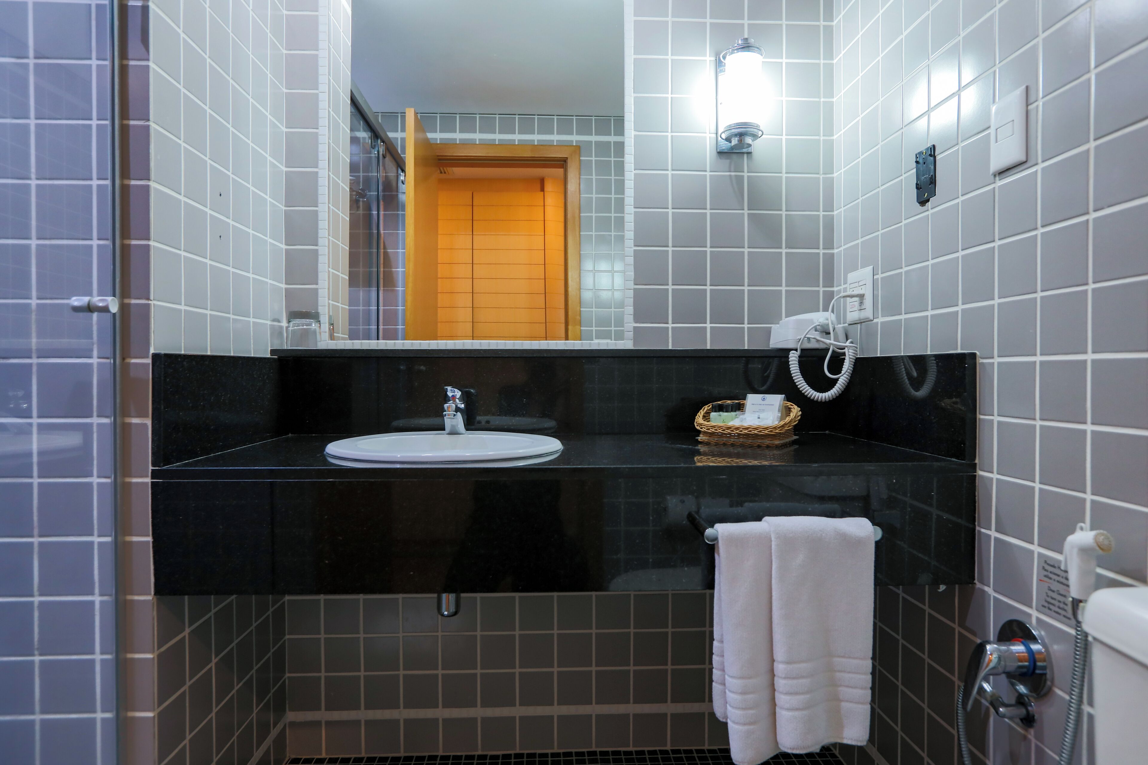 free toiletries, hair dryer, towels