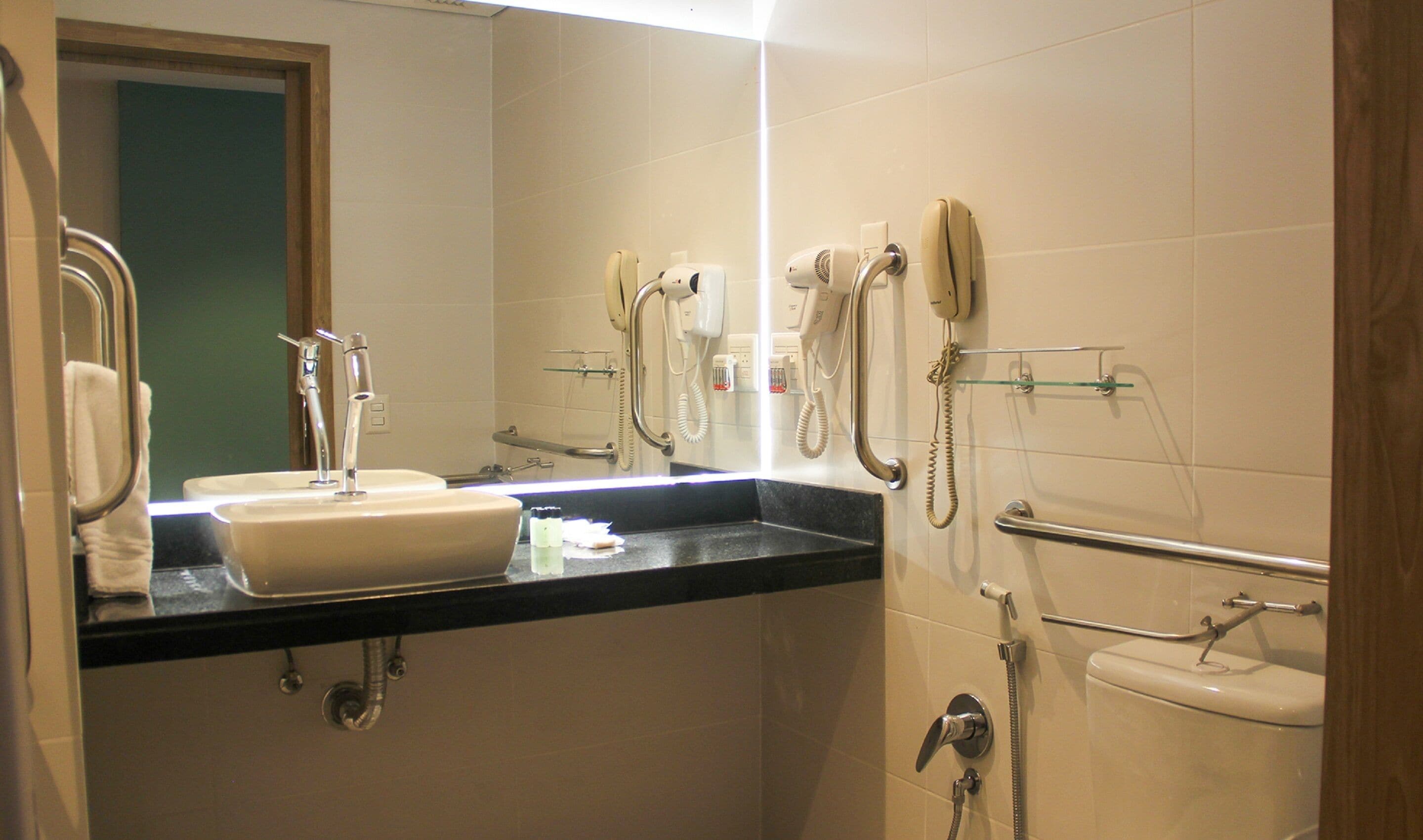 free toiletries, hair dryer, towels