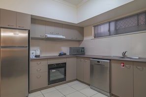 Microwave, stovetop, coffee/tea maker, electric kettle