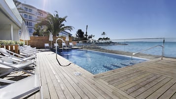 Outdoor pool, open 8:00 AM to 8:00 PM, pool umbrellas, pool loungers