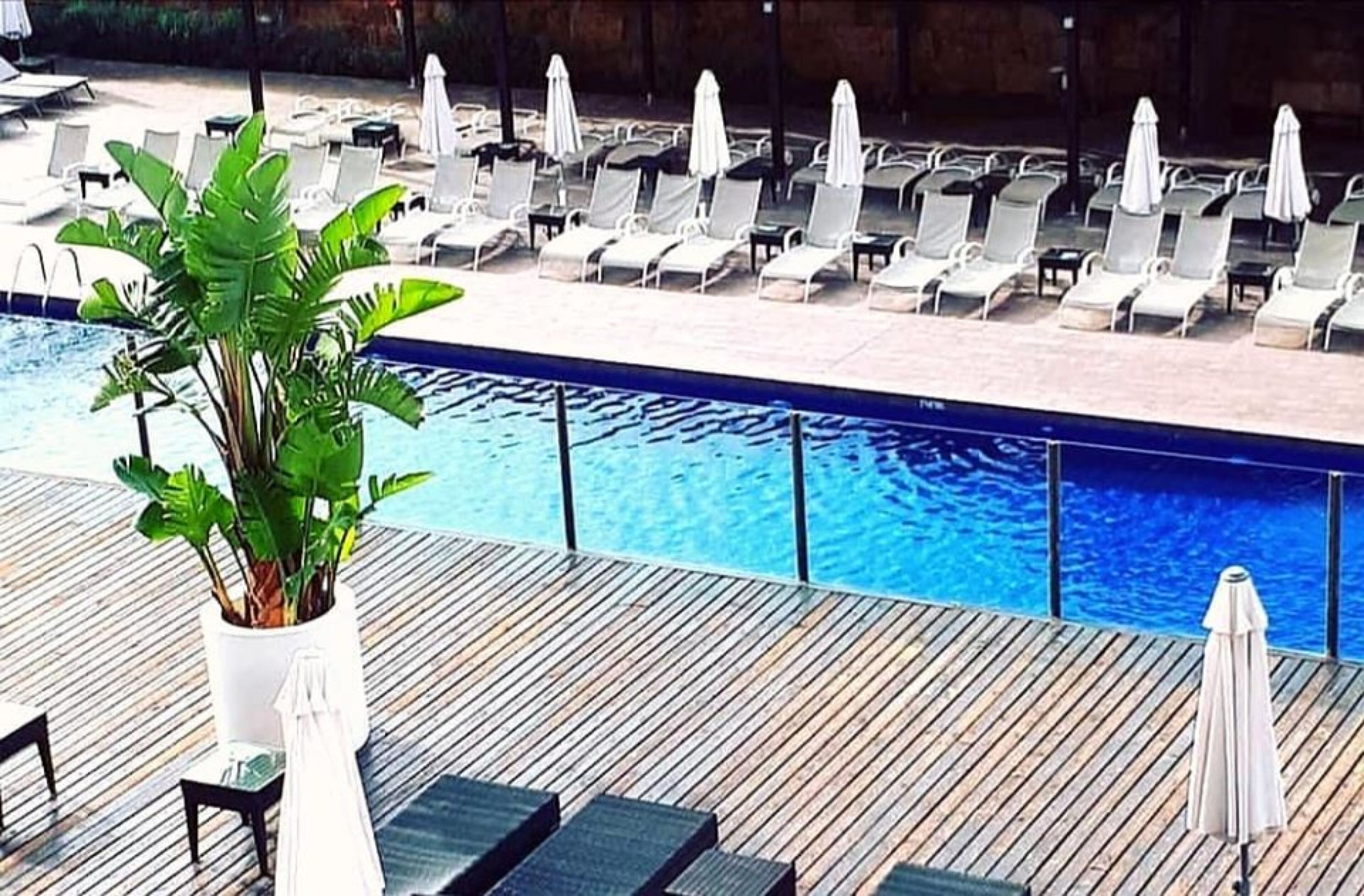 double room, 2 single beds, pool view | view from room