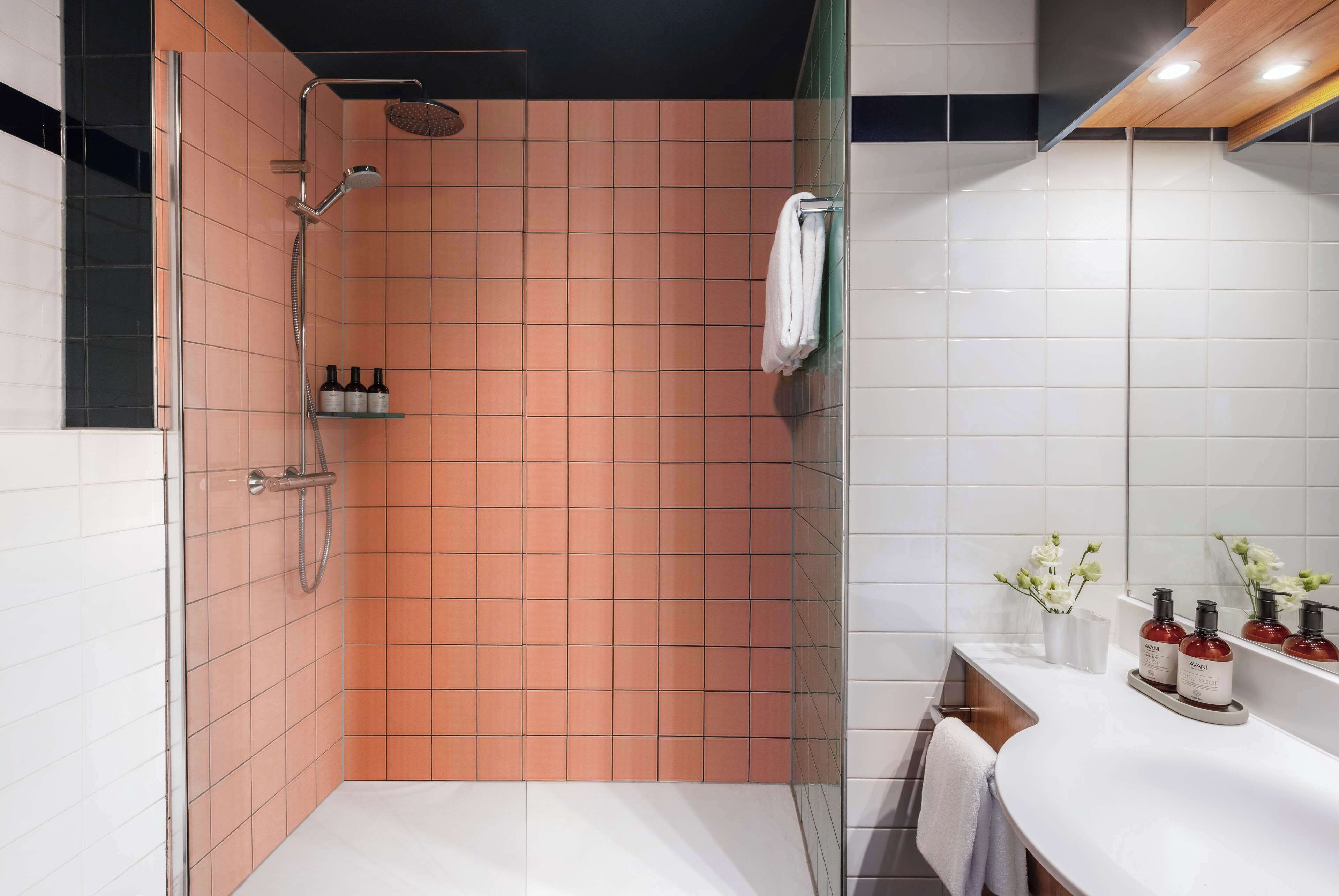 eco-friendly toiletries, hair dryer, towels, soap