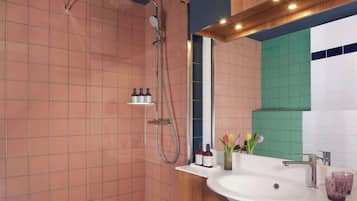 Eco-friendly toiletries, hair dryer, towels, soap